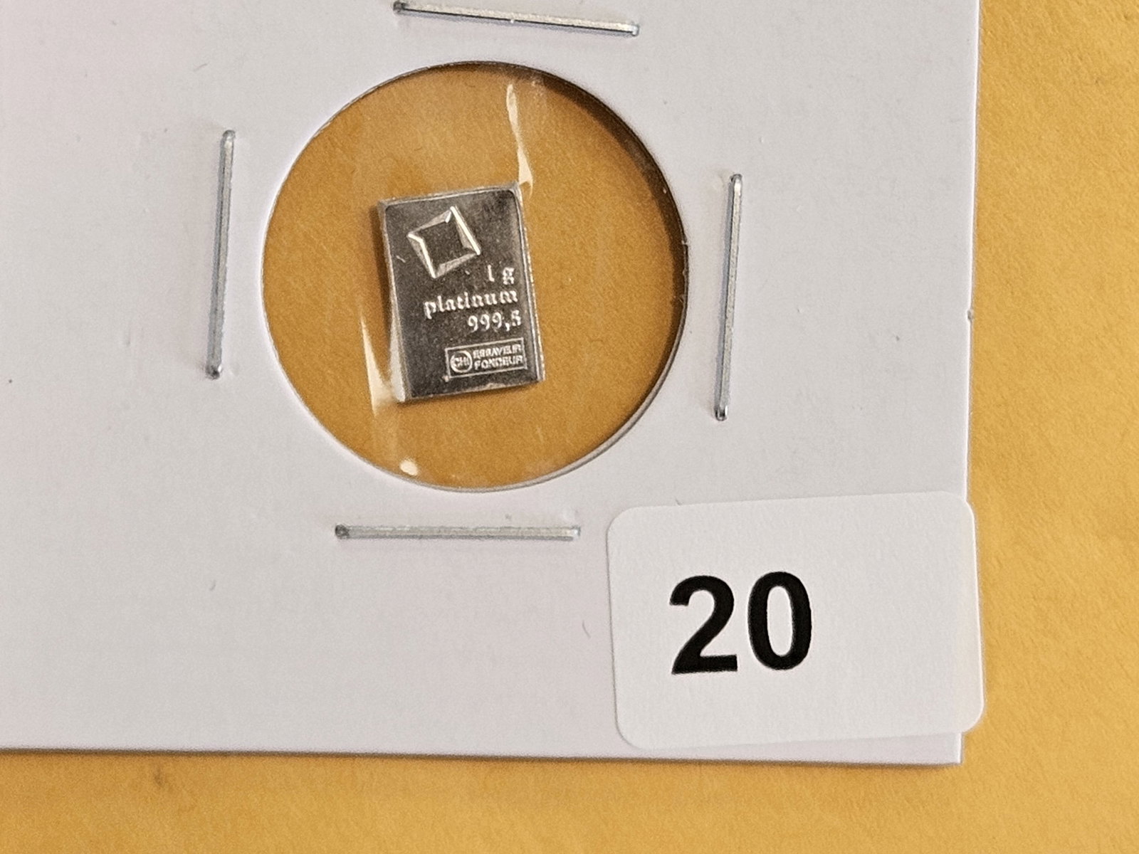 PLATINUM! Valcambi Fractional One Gram .9995 fine Platinum Bar: From a Valcambi Combi-bar