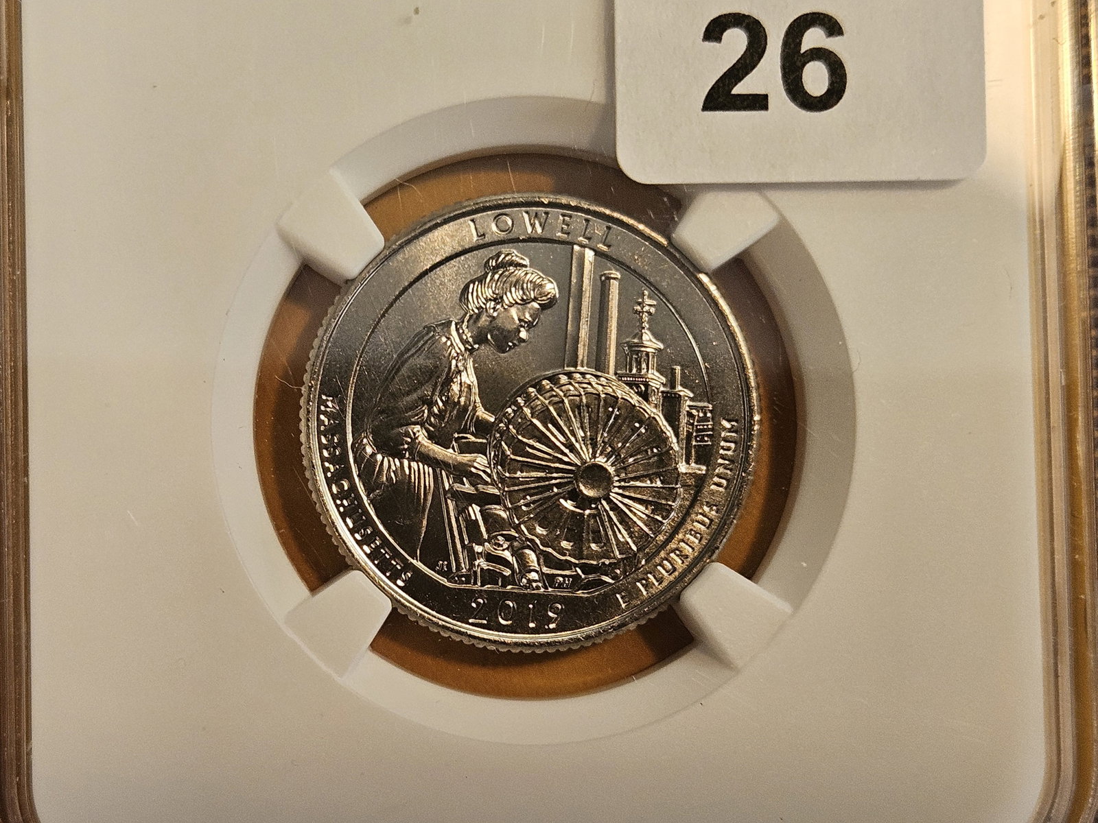 West Point Mint! NGC 2019-W Washington Quarter in Mint State 64: Lowell. Great American Coin Hunt label