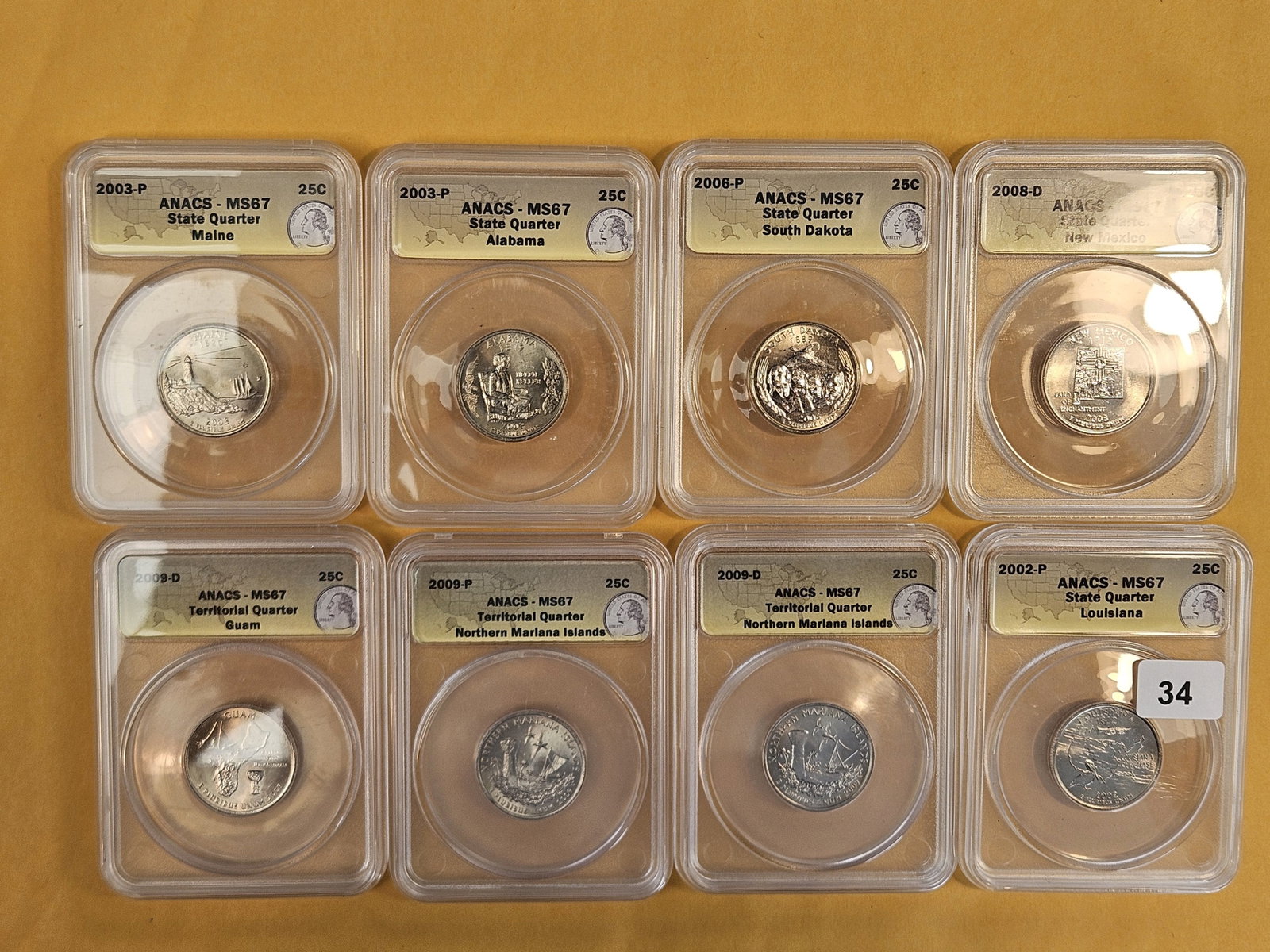 Eight, Superb GEM, ANACS-graded Mint State 67 Washington Quarters: All Statehood
