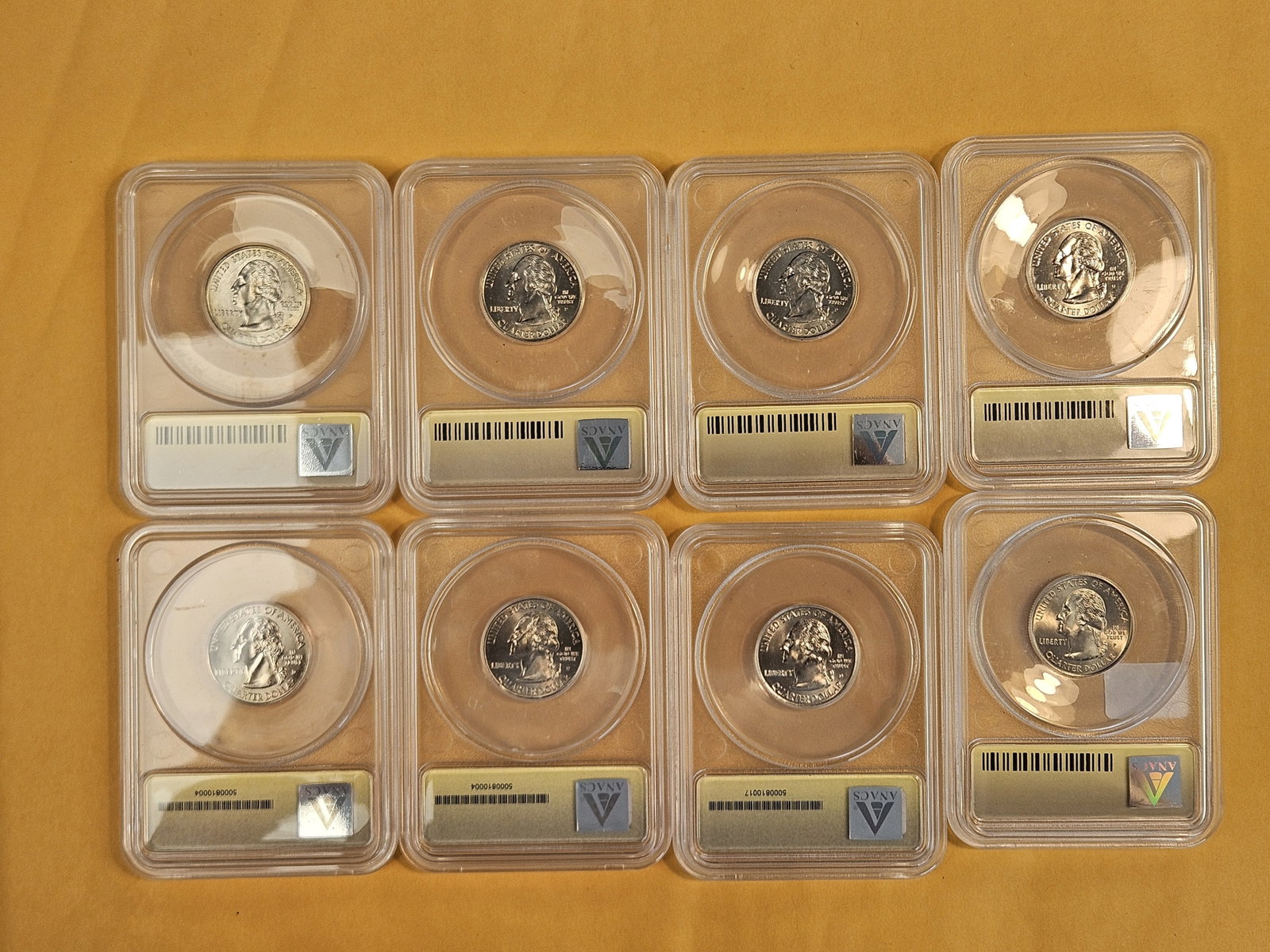 Eight, Superb GEM, ANACS-graded Mint State 67 Washington Quarters - 3