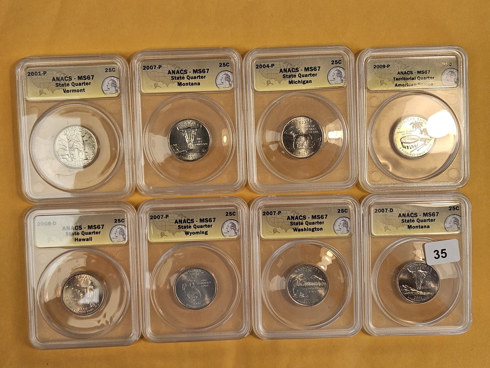 Eight, Superb GEM, ANACS-graded Mint State 67 Washington Quarters: All Statehood