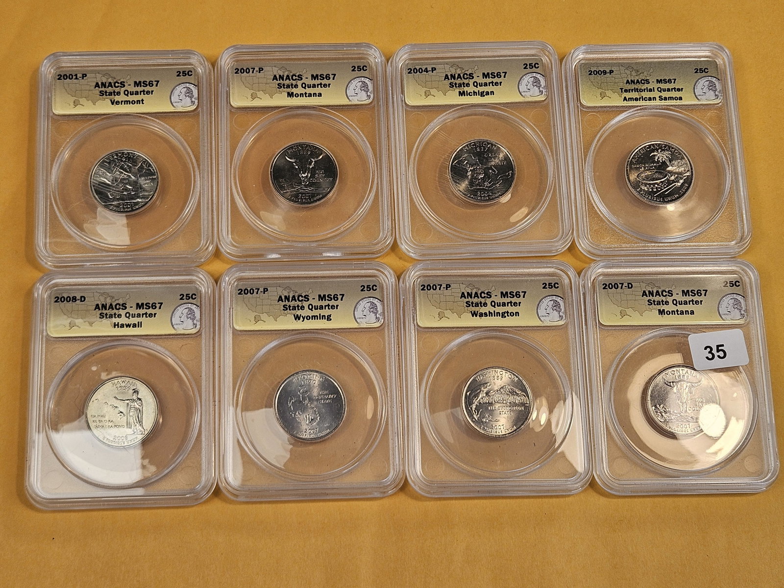 Eight, Superb GEM, ANACS-graded Mint State 67 Washington Quarters - 2