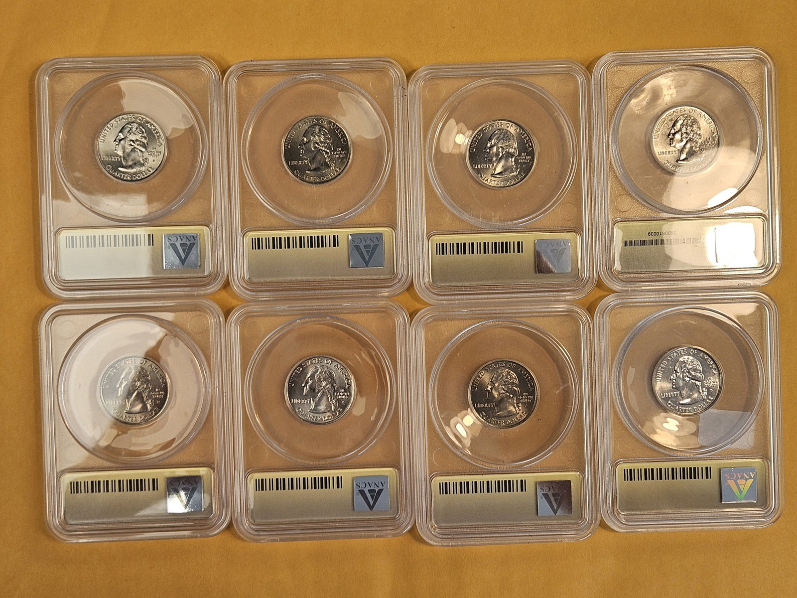Eight, Superb GEM, ANACS-graded Mint State 67 Washington Quarters - 3