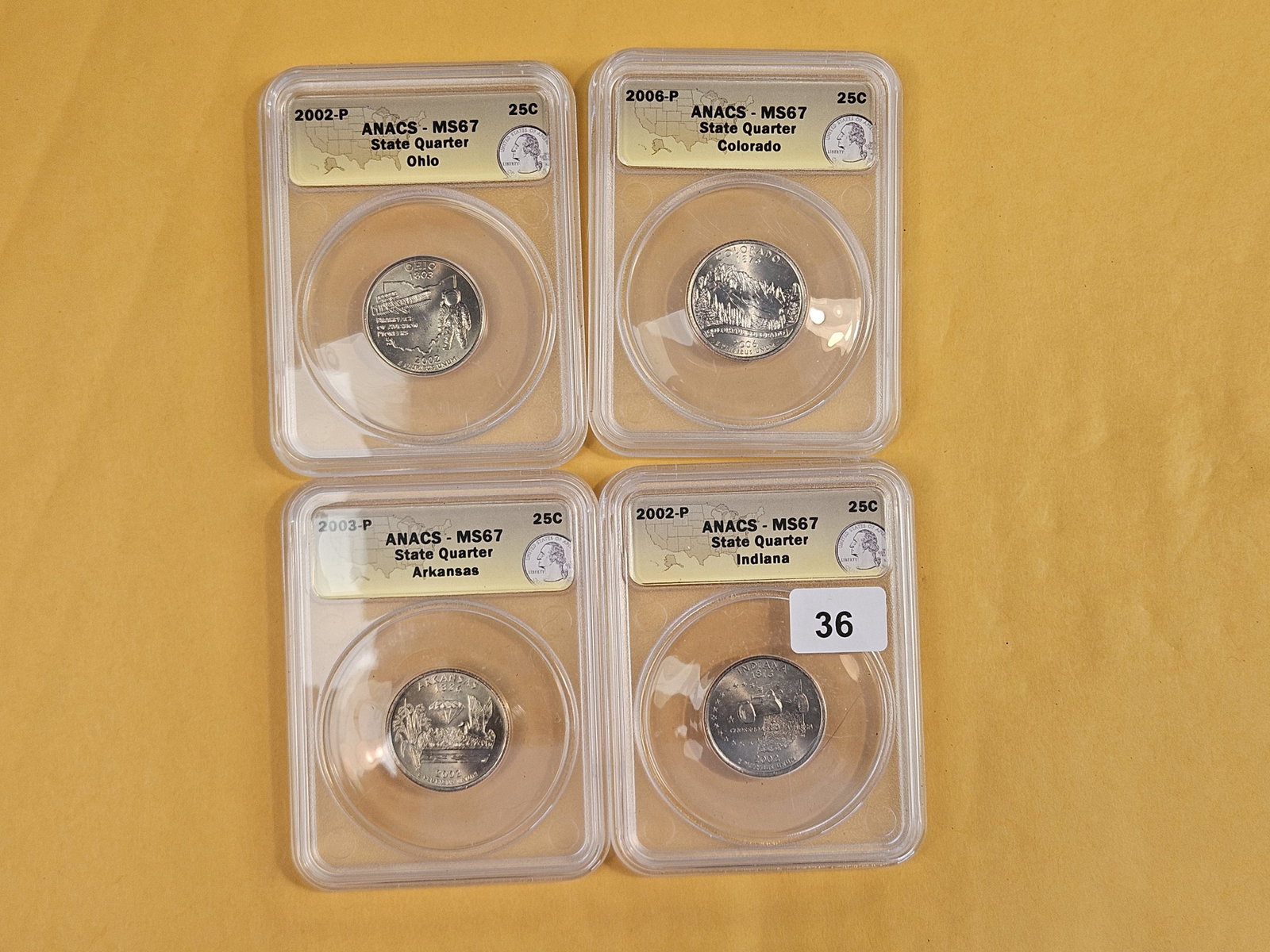 Four, Superb GEM, ANACS-graded Mint State 67 Washington Quarters: All Statehood