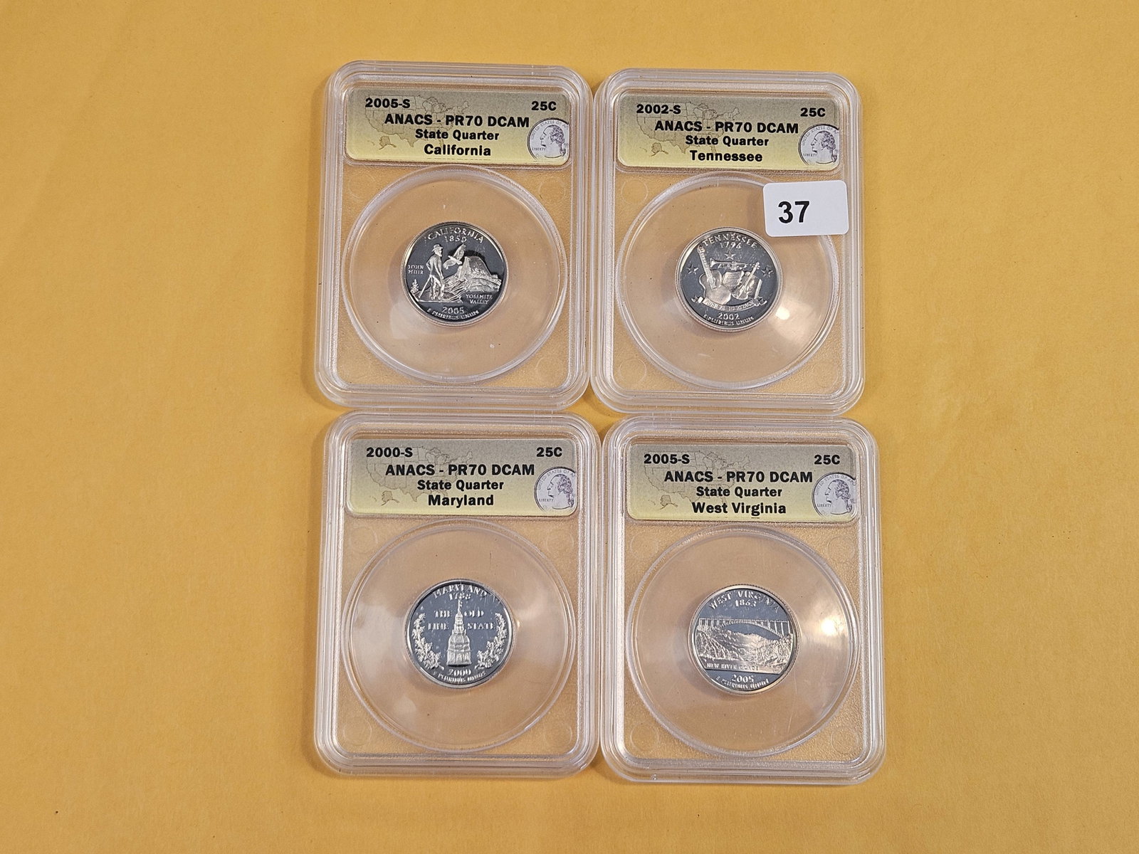 PERFECT! Four ANACS-graded Washington Quarters in Proof 70 Deep Cameo - 2