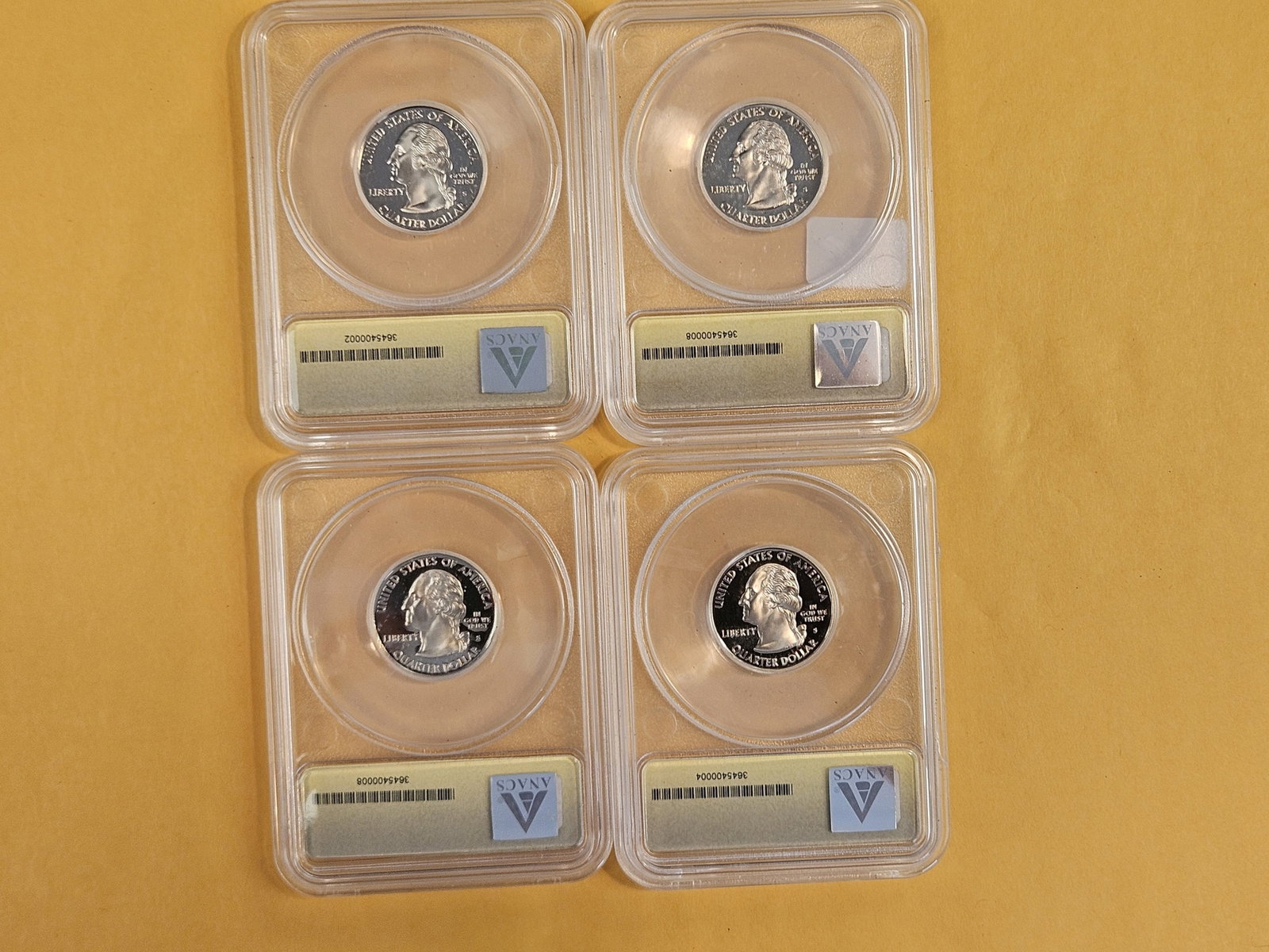 PERFECT! Four ANACS-graded Washington Quarters in Proof 70 Deep Cameo - 3