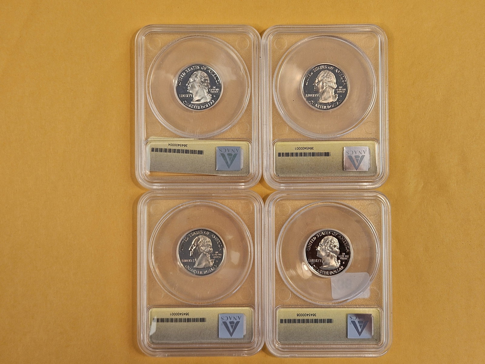 PERFECT! Four ANACS-graded Washington Quarters in Proof 70 Deep Cameo - 3