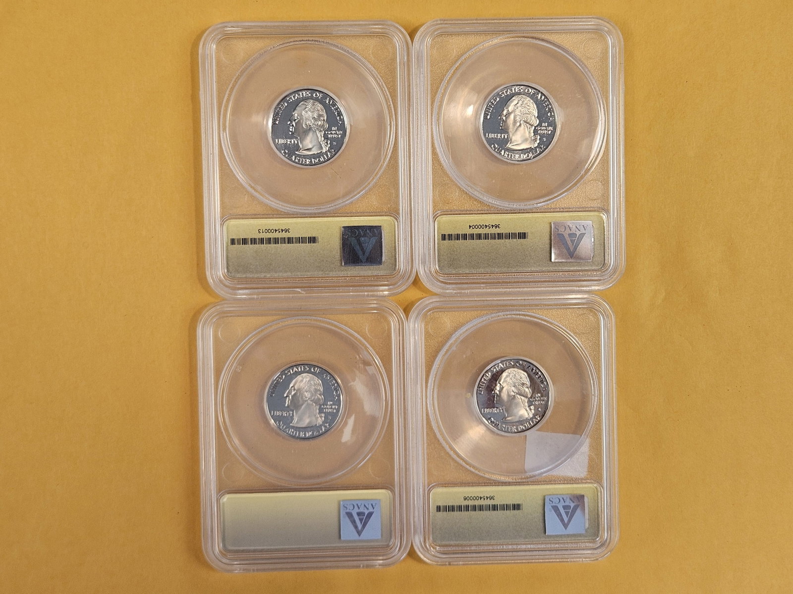 PERFECT! Four ANACS-graded Washington Quarters in Proof 70 Deep Cameo - 3