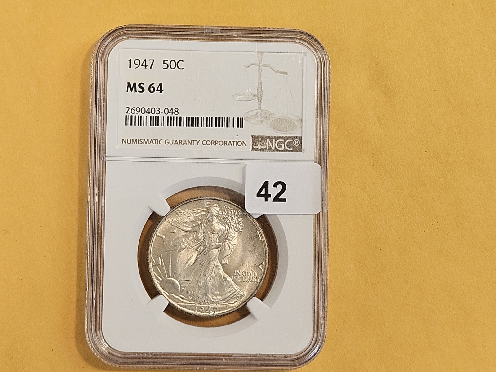 NGC 1947 Walking Liberty silver Half Dollar in Mint State 64 - 2