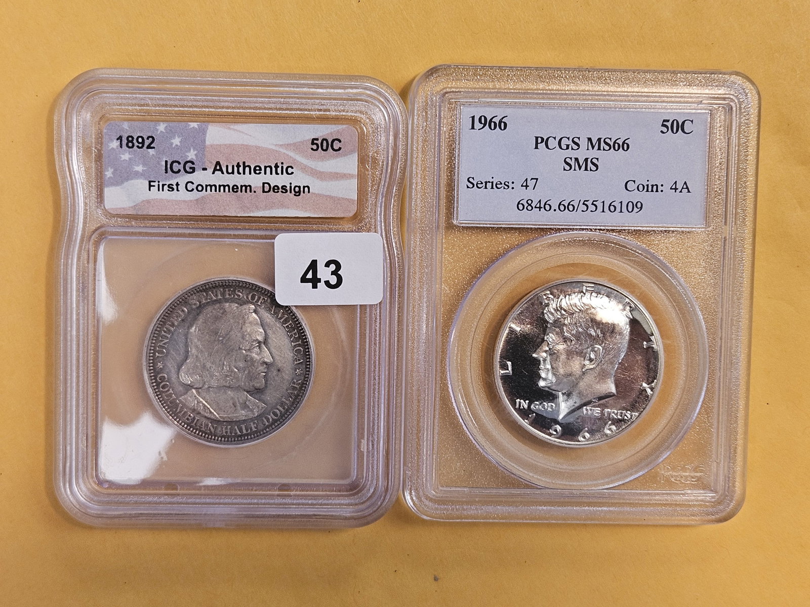 PCGS and ICG-graded silver Half Dollars: 1892 Columbian and 1966 SMS