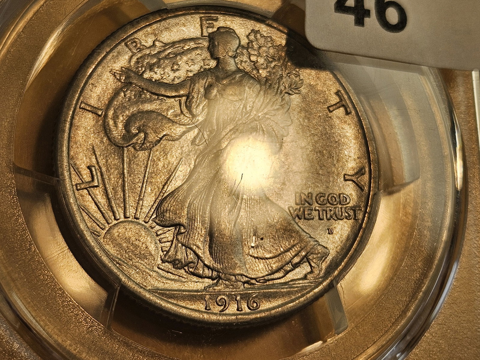 PCGS 1916-D Walking Liberty silver Half Dollar in Brilliant About Uncirculated plus - details - 3
