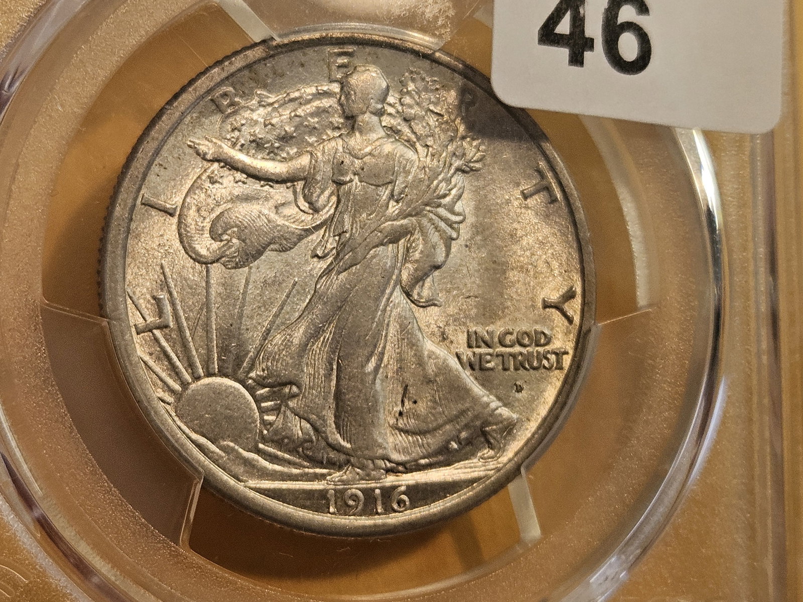 PCGS 1916-D Walking Liberty silver Half Dollar in Brilliant About Uncirculated plus - details - 4