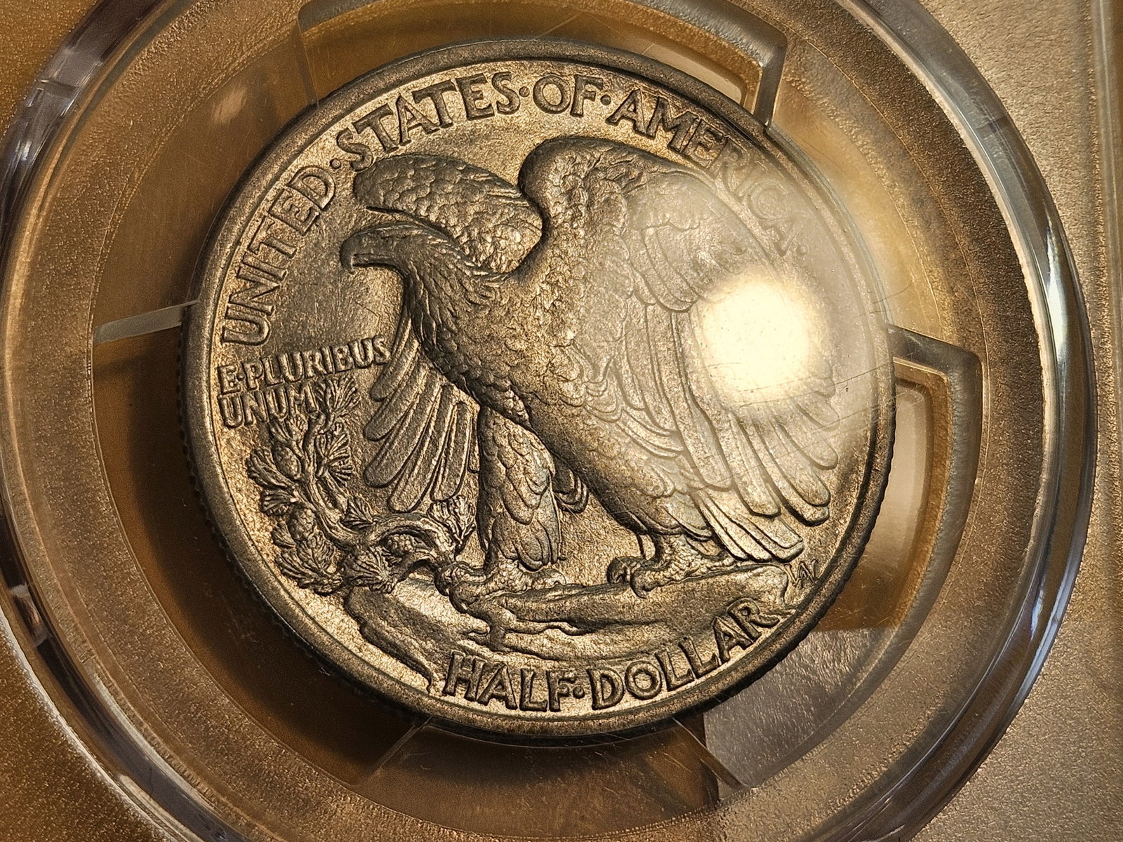 PCGS 1916-D Walking Liberty silver Half Dollar in Brilliant About Uncirculated plus - details - 6