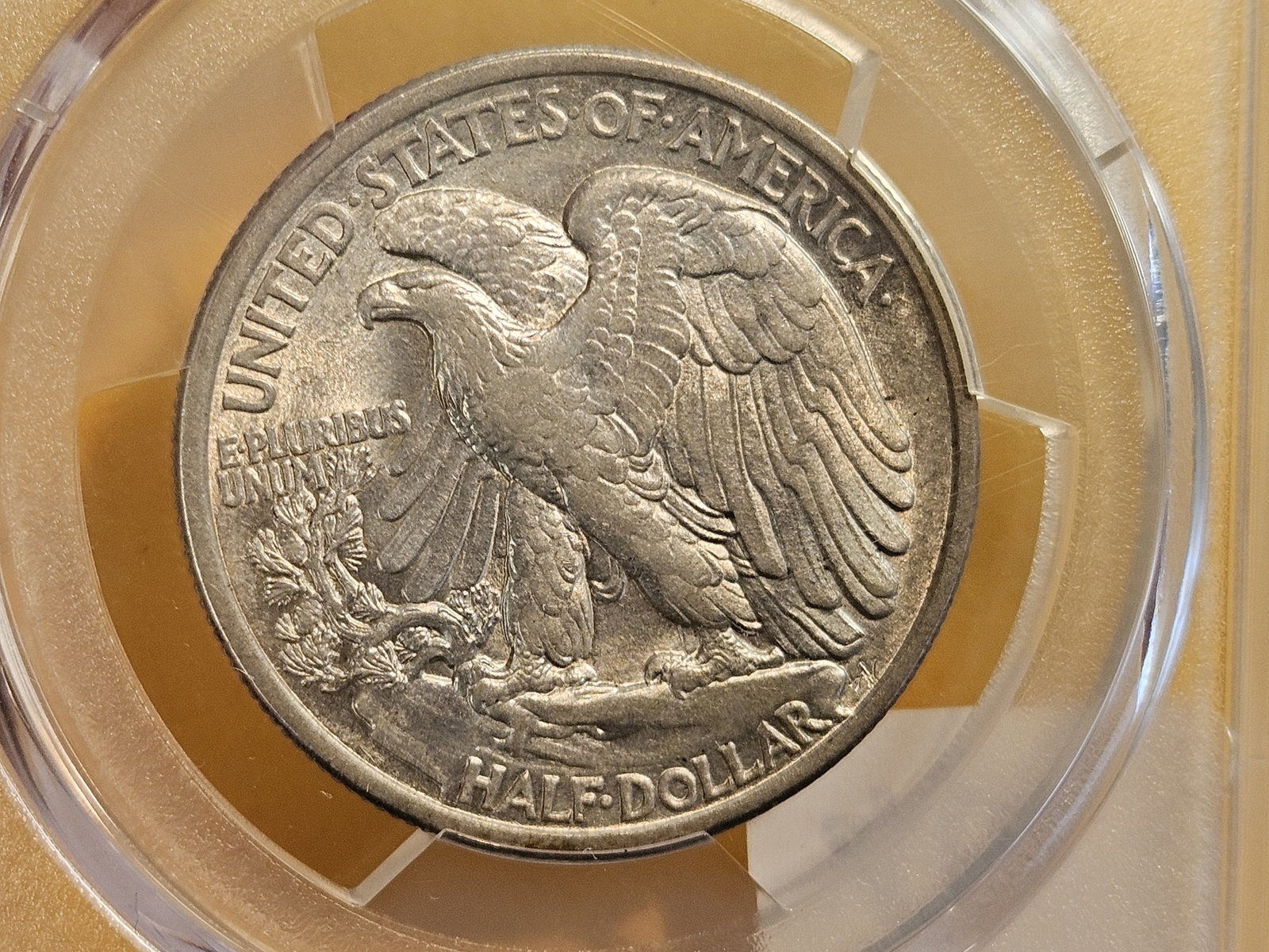 PCGS 1916-D Walking Liberty silver Half Dollar in Brilliant About Uncirculated plus - details - 7
