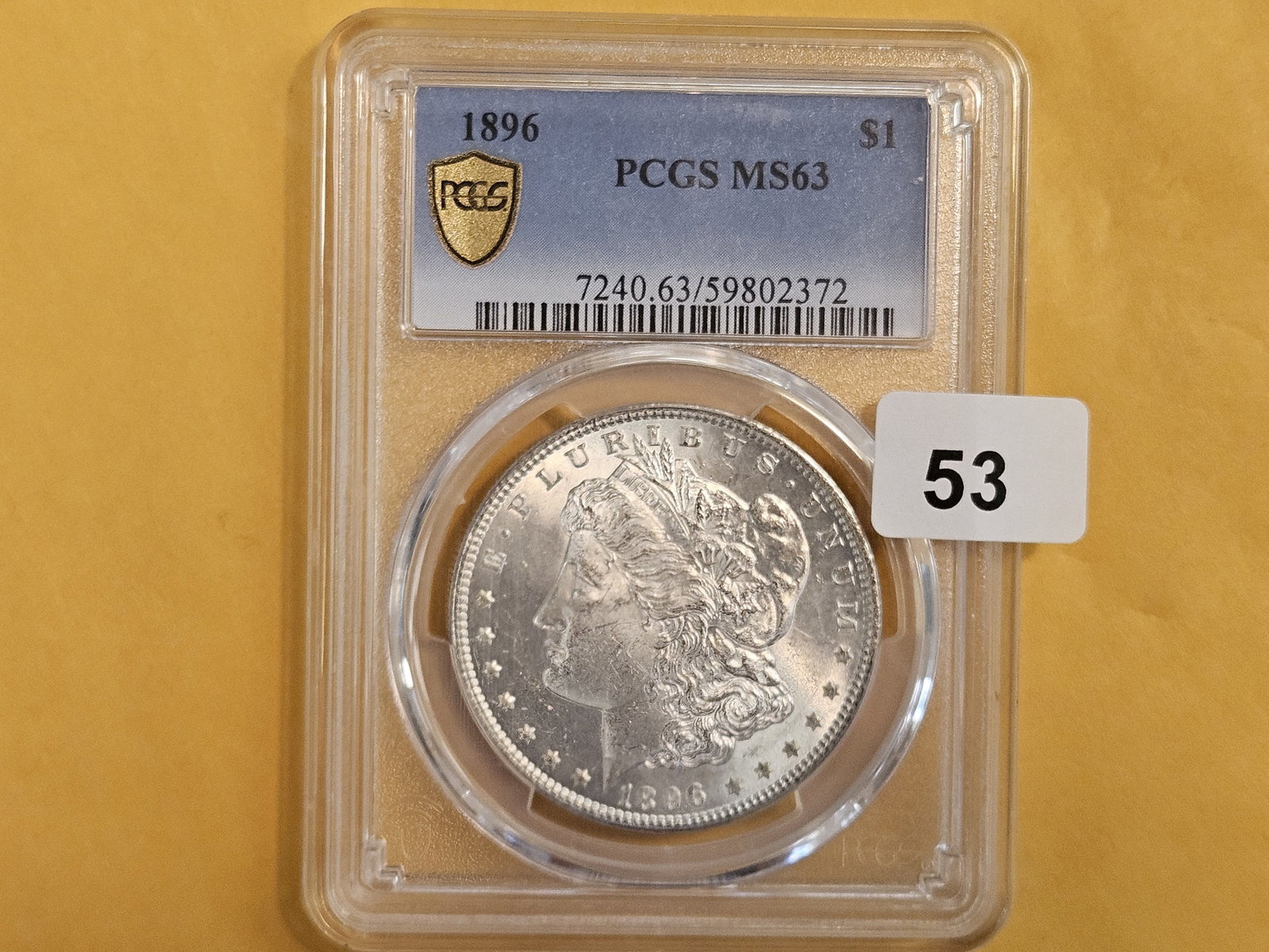 PCGS 1896 Morgan Dollar in Mint State 63: Excellent luster