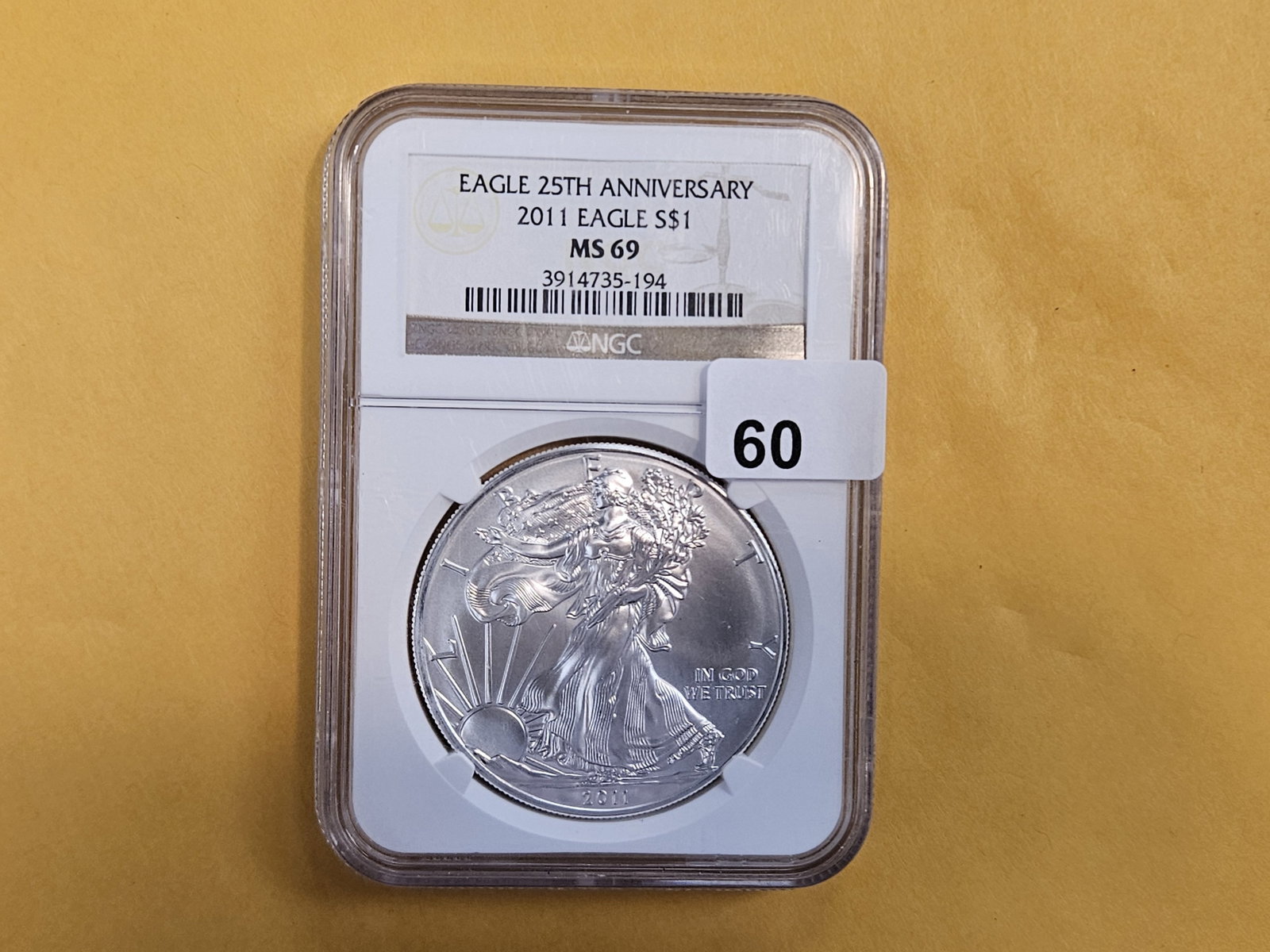 NGC 2011 American Silver Eagle in Mint State 69: 25th Anniversary