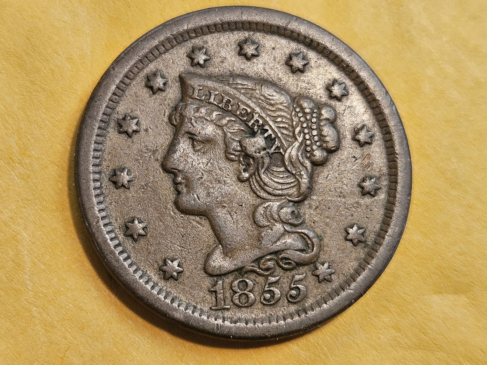VARIETY! 1855 Braided Hair Large Cent in Extra Fine plus: Knob on Ear variety