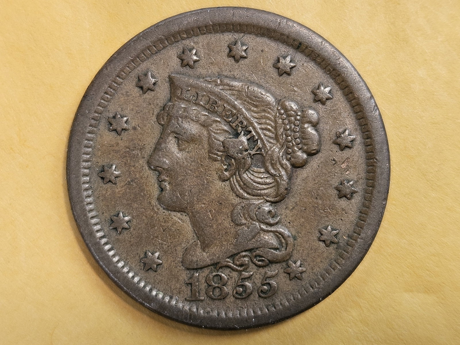 VARIETY! 1855 Braided Hair Large Cent in Extra Fine plus - 3