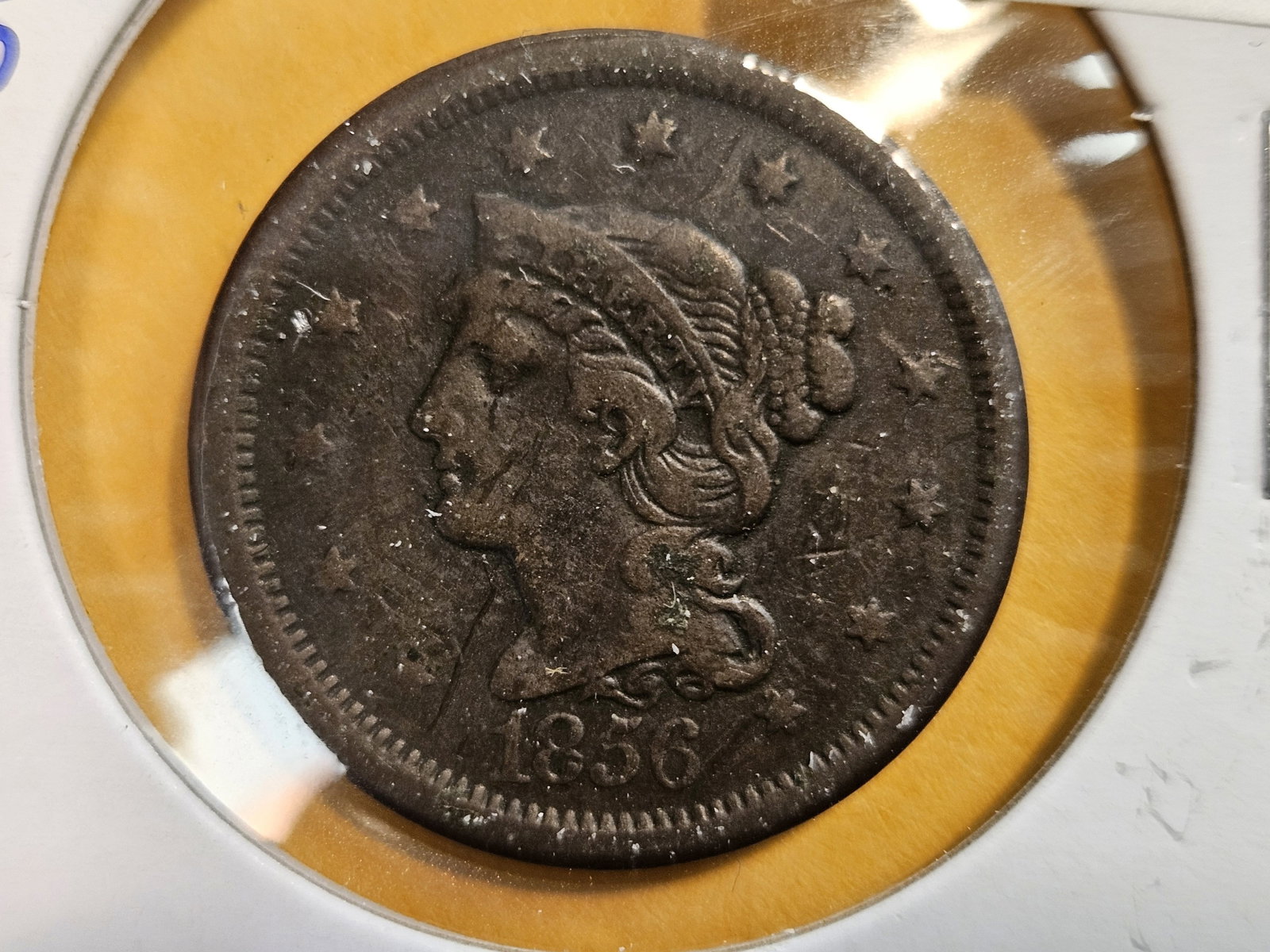 1856 Braided Hair Large Cent in Fine plus: Slant 5 version