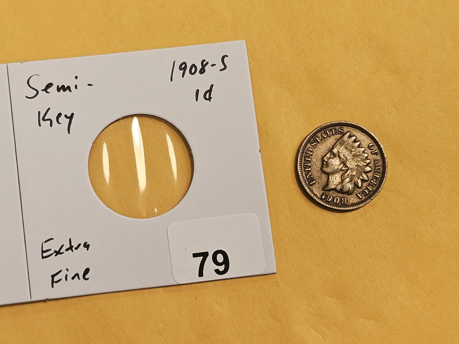 Semi-Key 1908-S Indian Cent in Extra Fine - 2