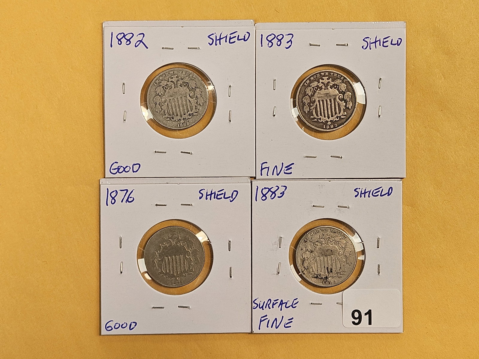 Four mixed Shield Nickels: Mixed dates