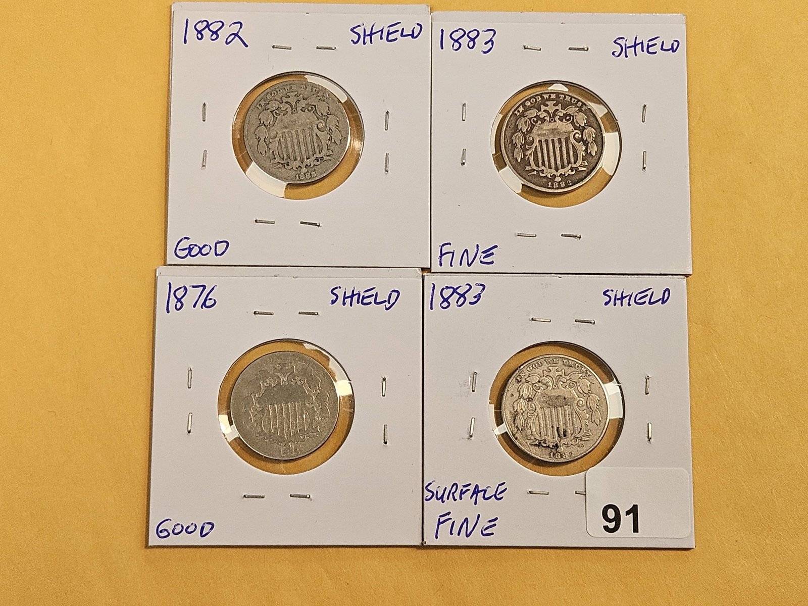 Four mixed Shield Nickels - 2