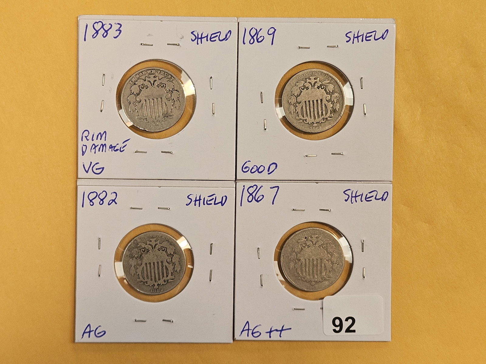 Four mixed Shield Nickels: Mixed dates