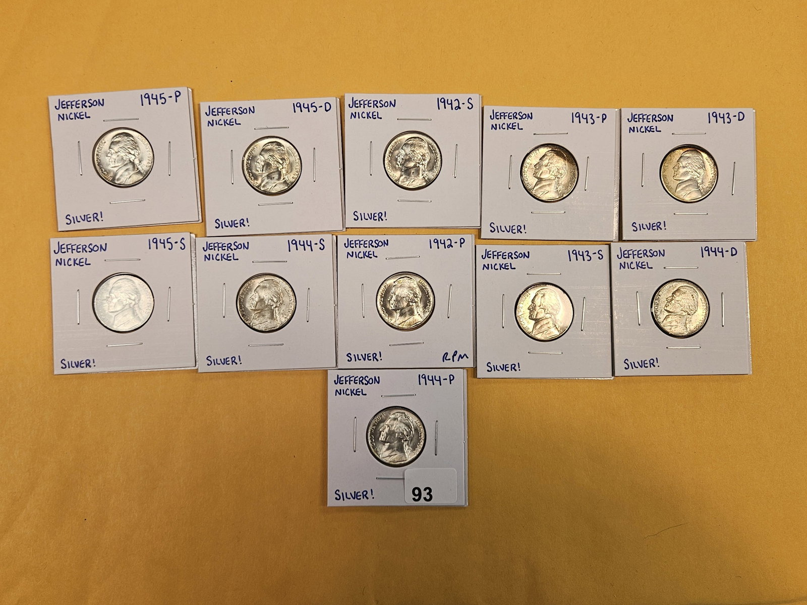 Complete Set! Choice to GEM Brilliant Uncirculated silver Jefferson Wartime Nickel Set: Purty set! One with a repunched mint mark. All 11 here!