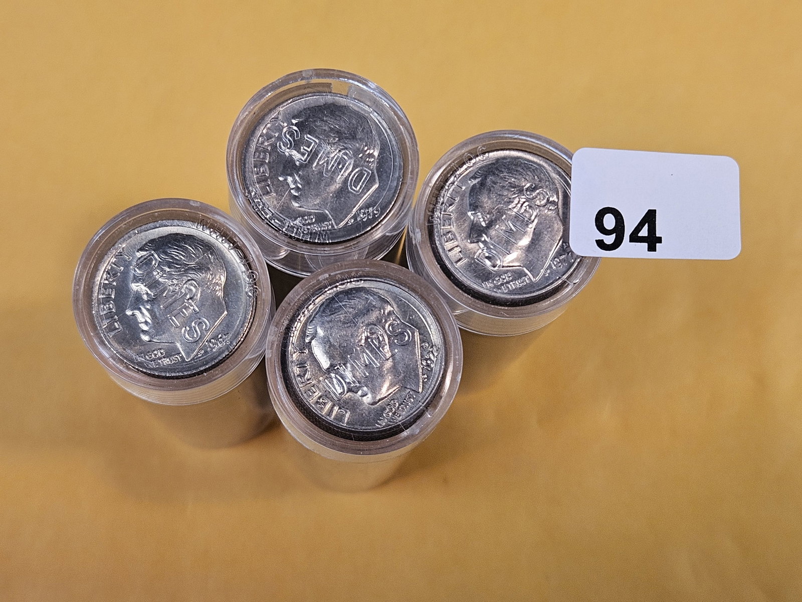 Four Brilliant Uncirculated rolls of Roosevelt Dimes: Unchecked by us…1979, 1977-D, 1967 and 1972-D