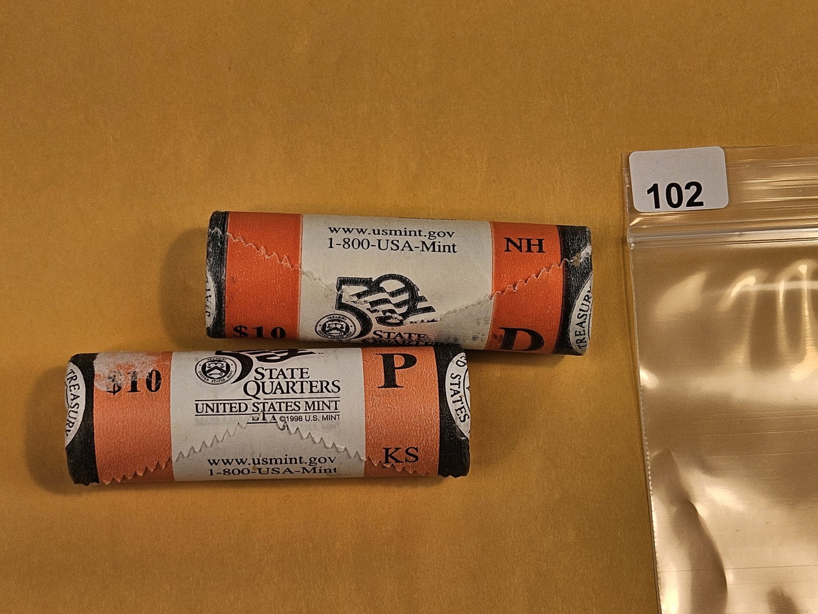 Two GEM Brilliant Uncirculated MINT-Wrapped Quarter Rolls: Kansas-P and New Hampshire-D