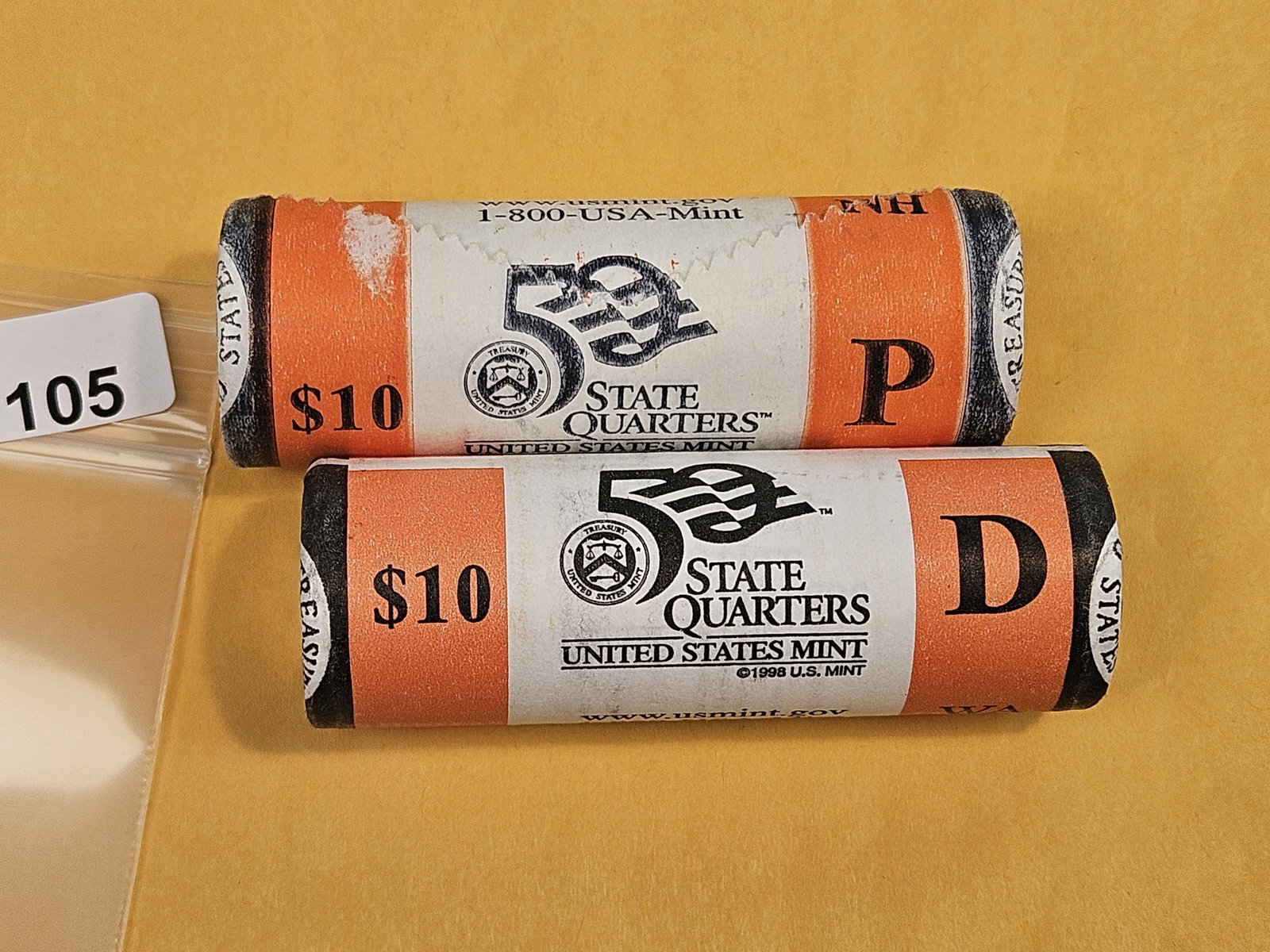 Two GEM Brilliant Uncirculated MINT-Wrapped Quarter Rolls: New Hampshire-P and Washington-D