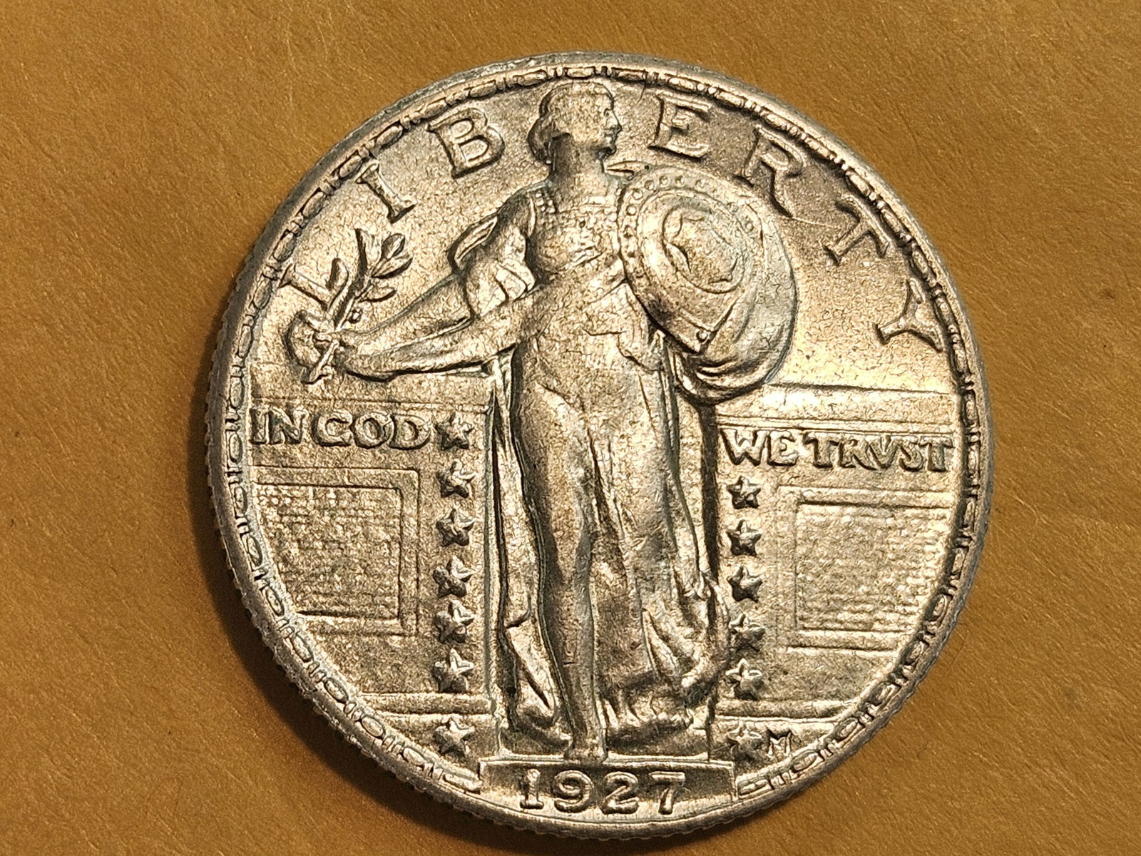 Choice Brilliant About Uncirculated plus 1927 Standing Liberty Quarter: Excellent luster