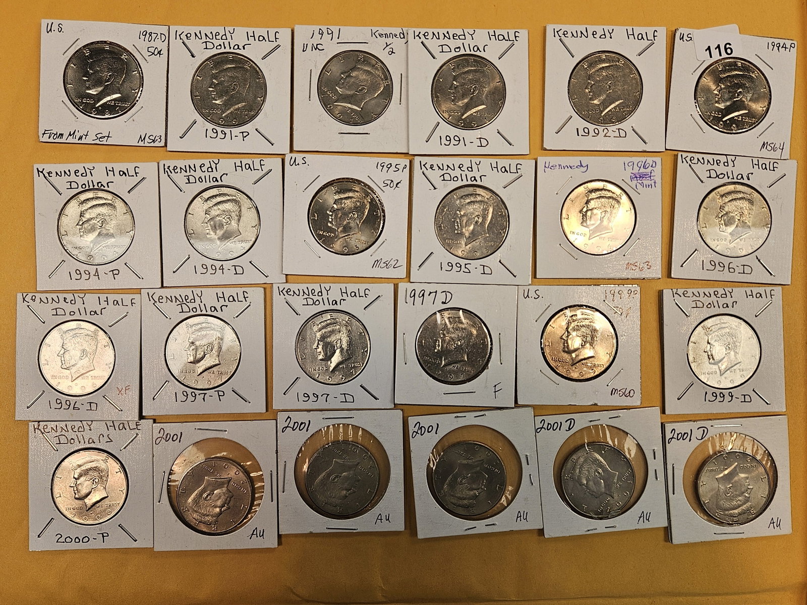 Kennedy Half Dollars: Get yer fix of Mr Kennedy. Twenty-four. Mixed dates and grades