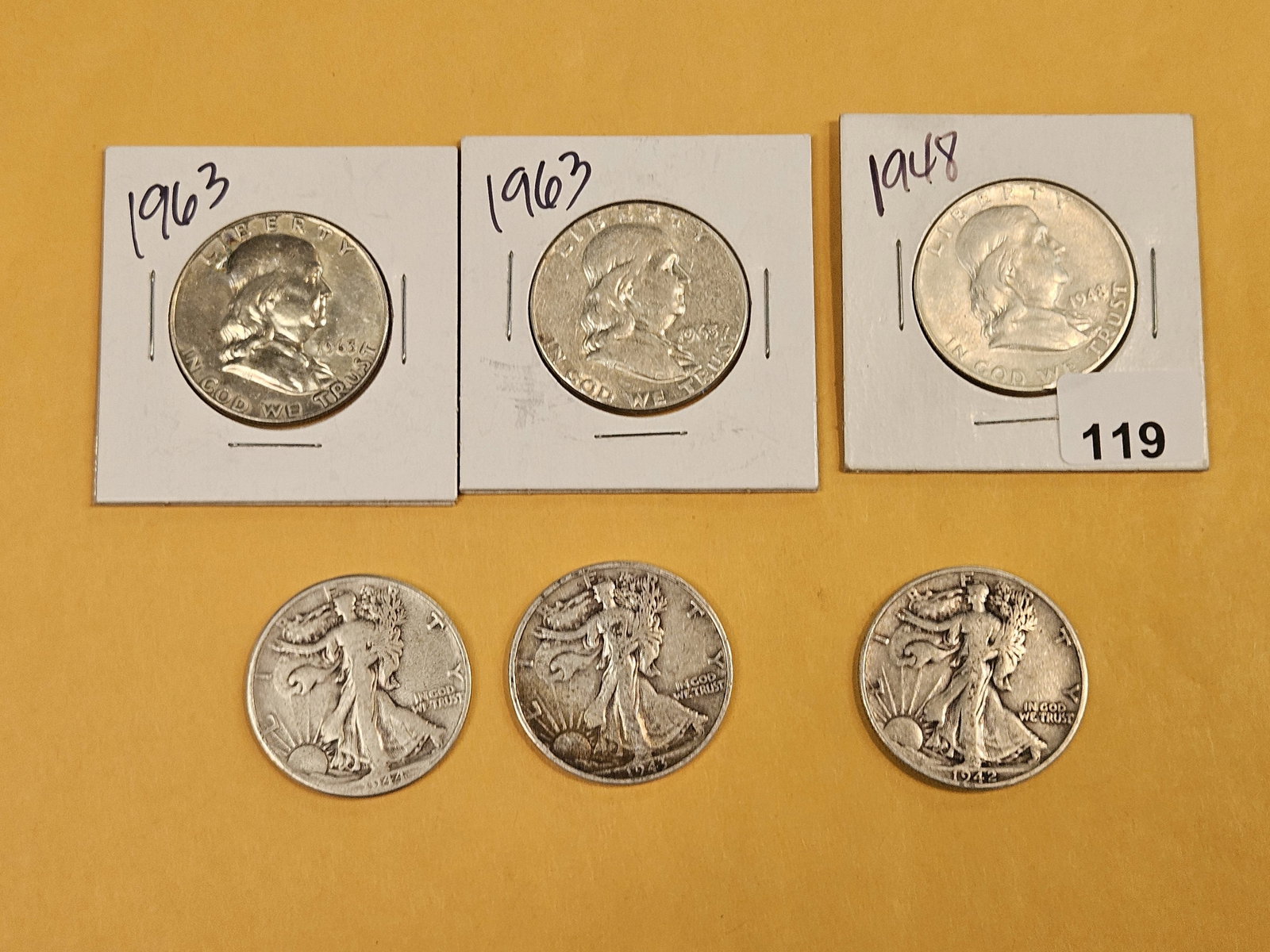 Six mixed Silver Half Dollars - 2