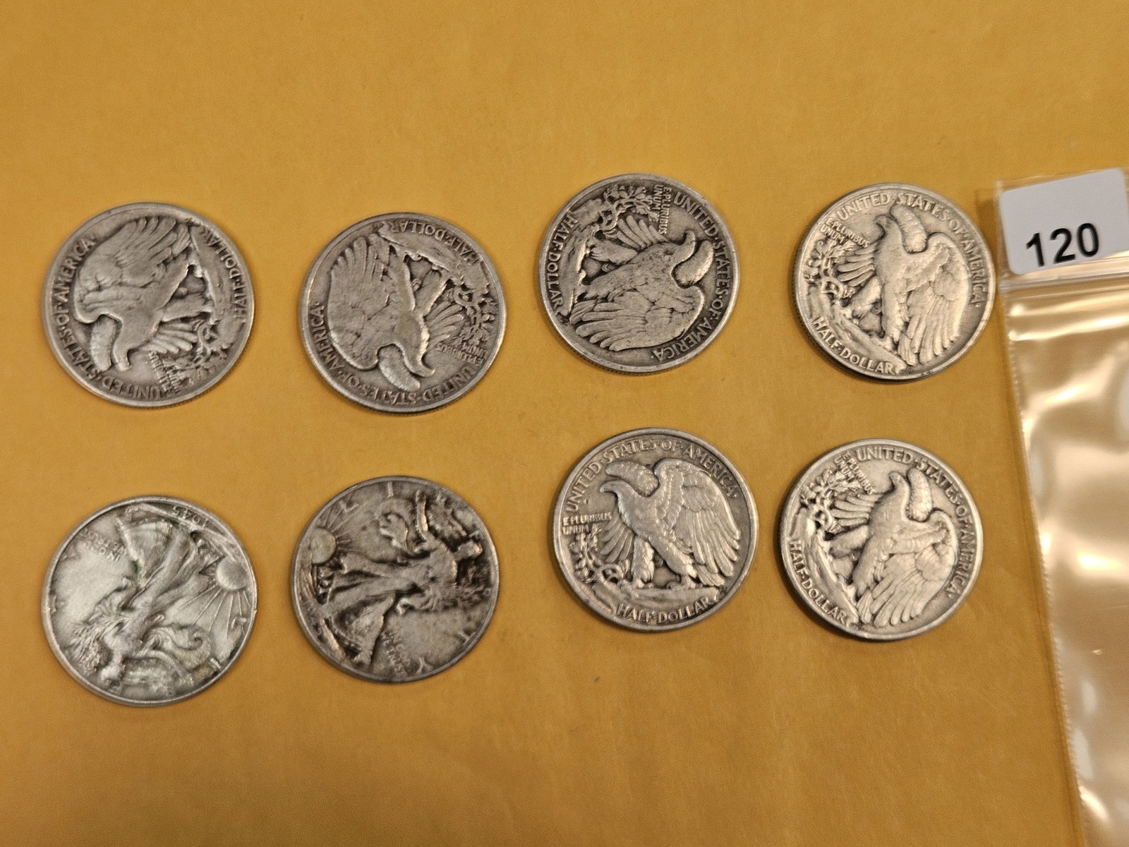 Eight mixed silver Walking Liberty Half Dollars - 2