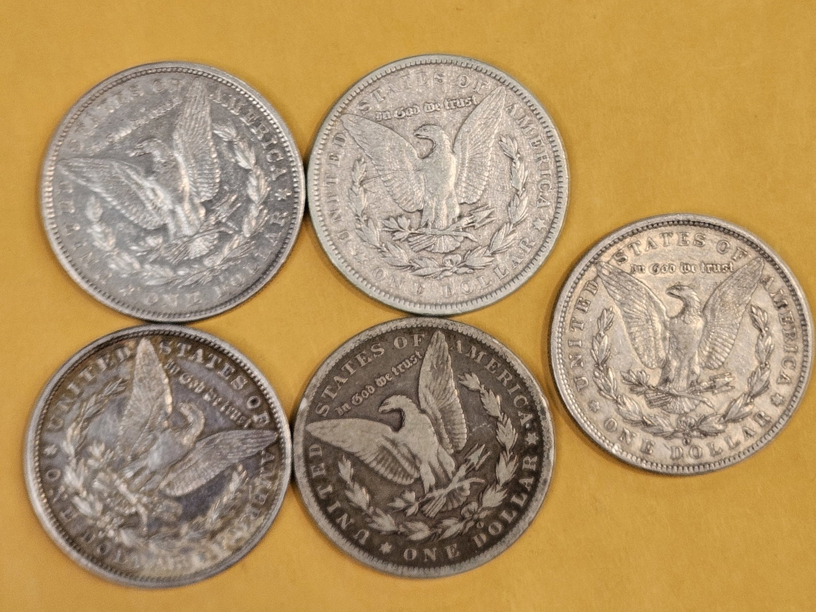 Five Morgan Silver Dollars - 2