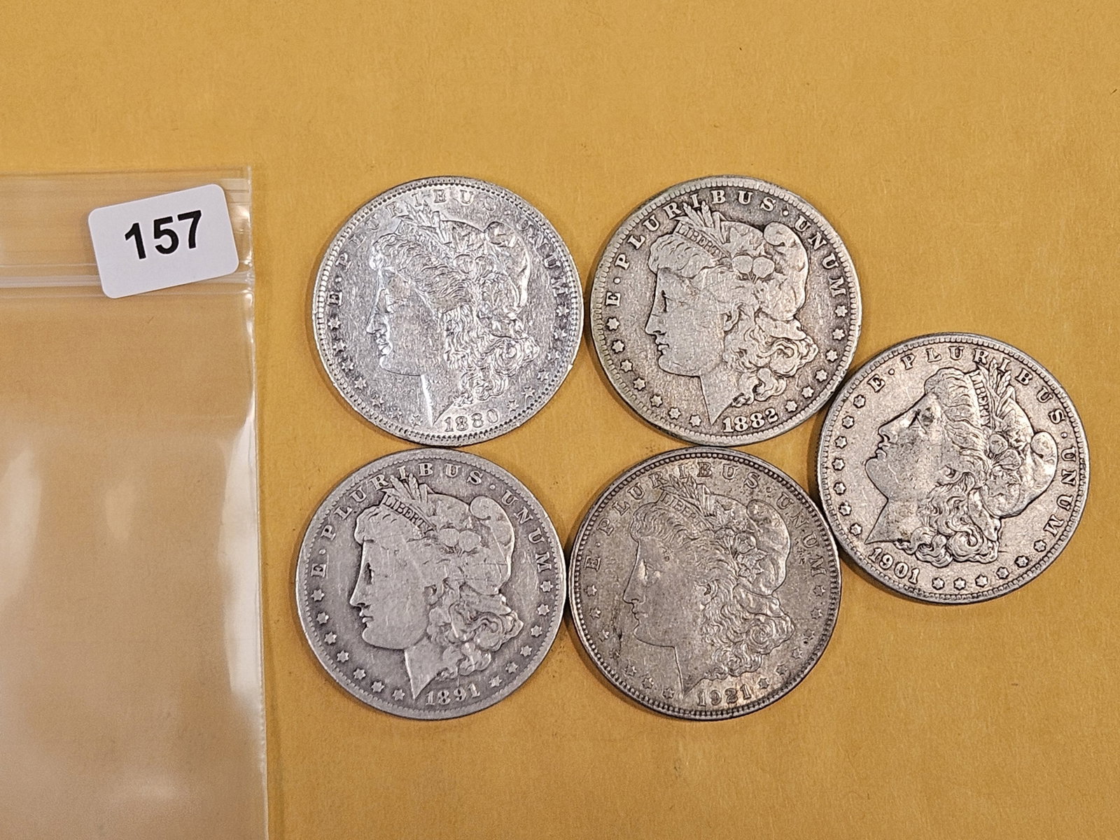Five Morgan Silver Dollars