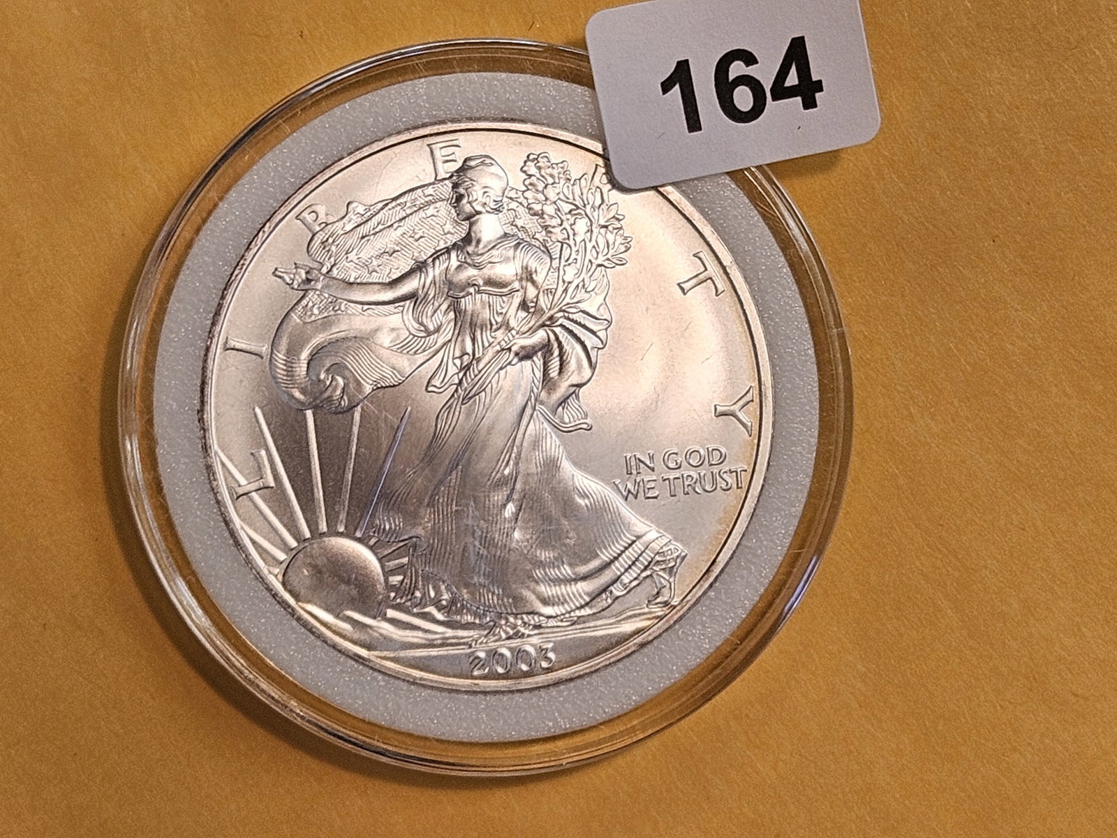 GEM Brilliant Uncirculated 2003 American Silver Eagle: In plastic capsule