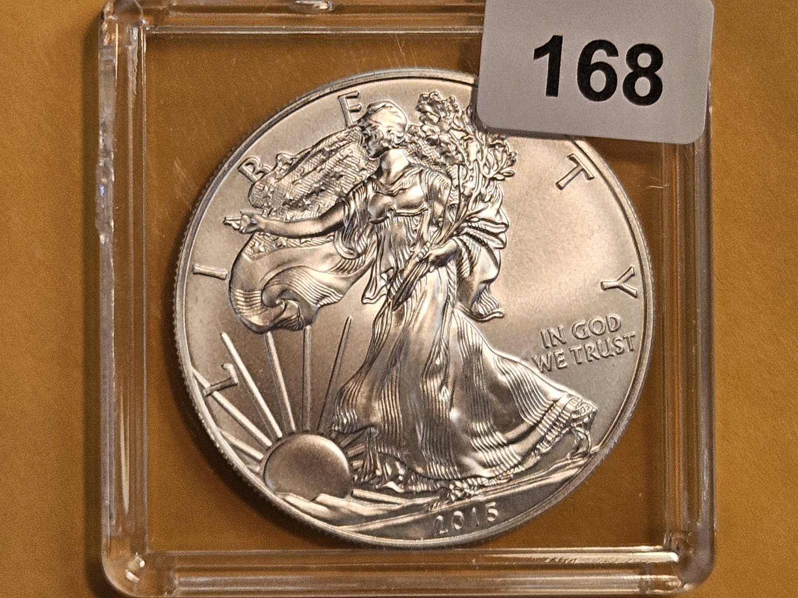 GEM Brilliant Uncirculated 2015 American Silver Eagle: In plastic capsule