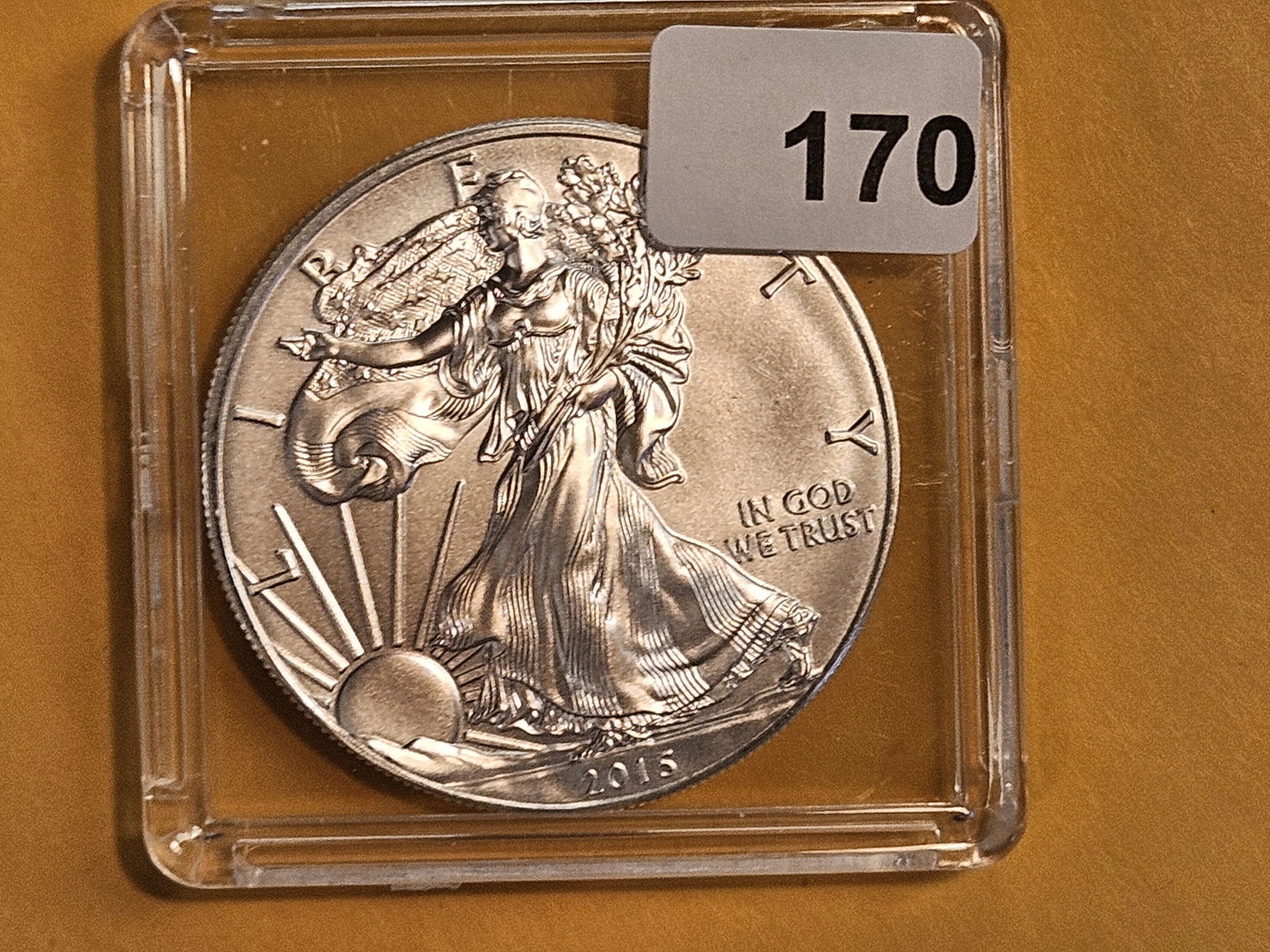 GEM Brilliant Uncirculated 2015 American Silver Eagle: In plastic capsule