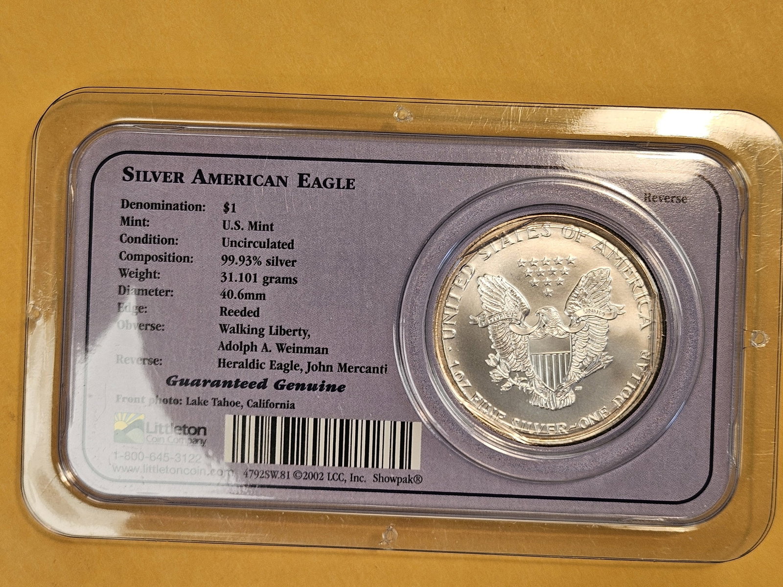 GEM Brilliant Uncirculated 2001 American Silver Eagle - 2