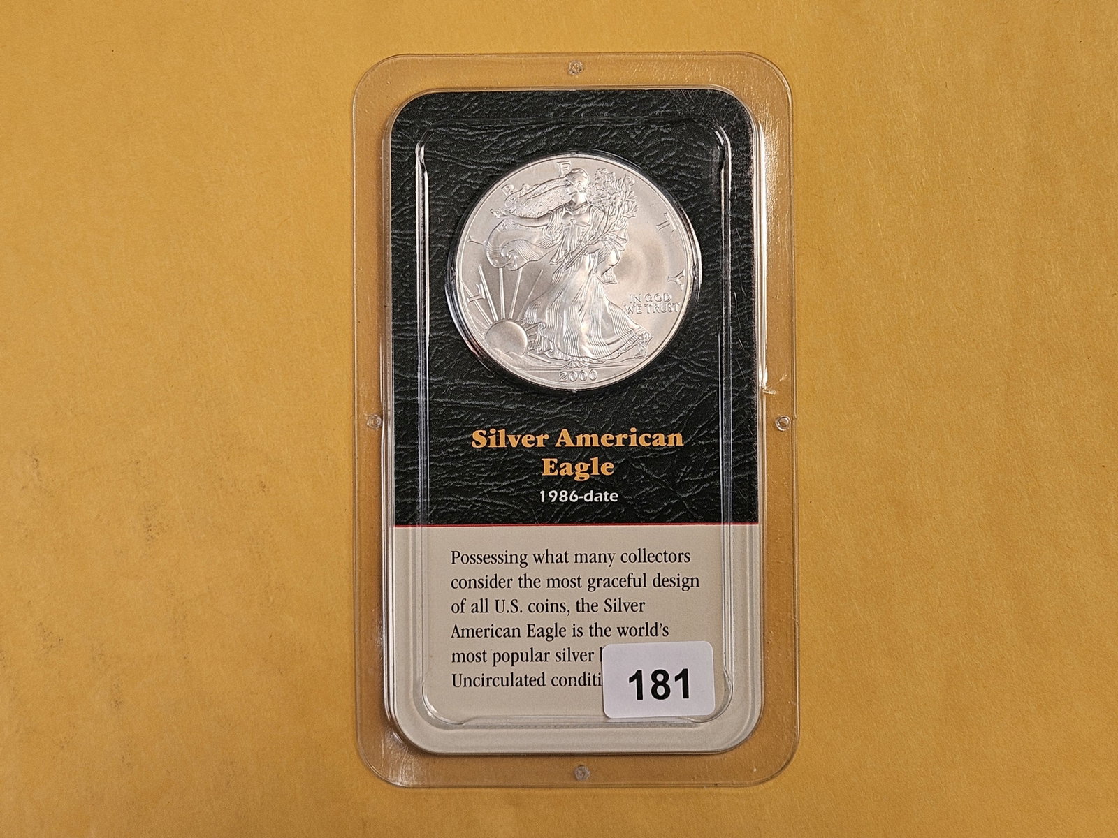 GEM Brilliant Uncirculated 2000 American Silver Eagle: In Littleton plastic holder.