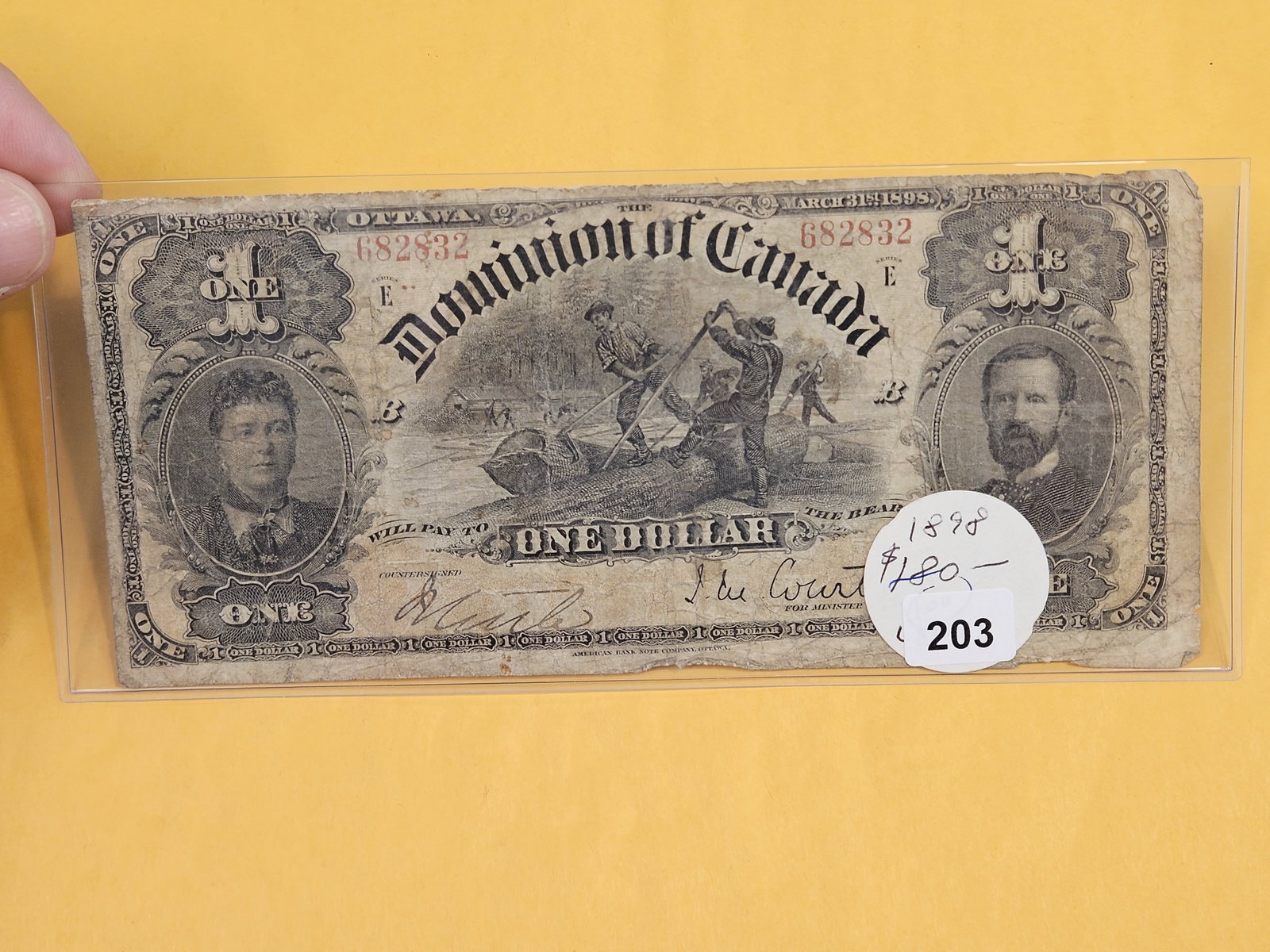 * Scarcer 1898 Dominion of Canada Large Size One Dollar Note: Well circulated