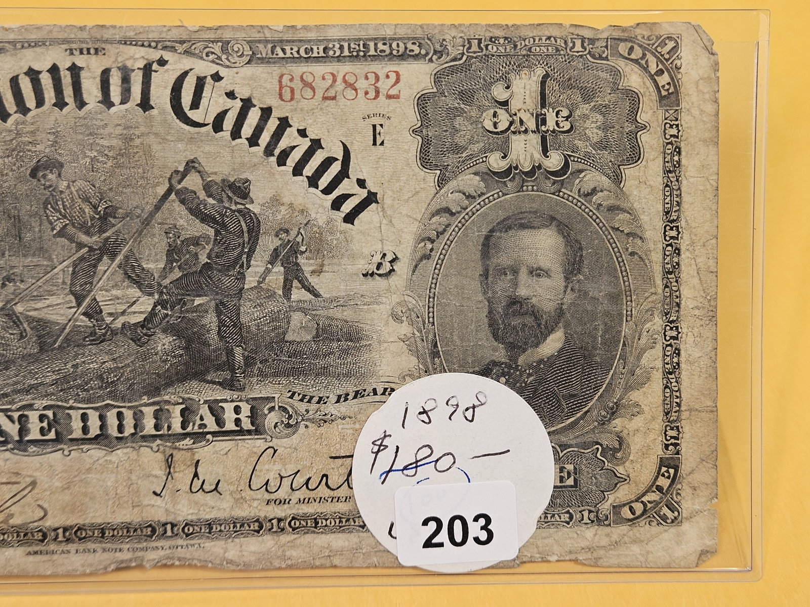 * Scarcer 1898 Dominion of Canada Large Size One Dollar Note - 3