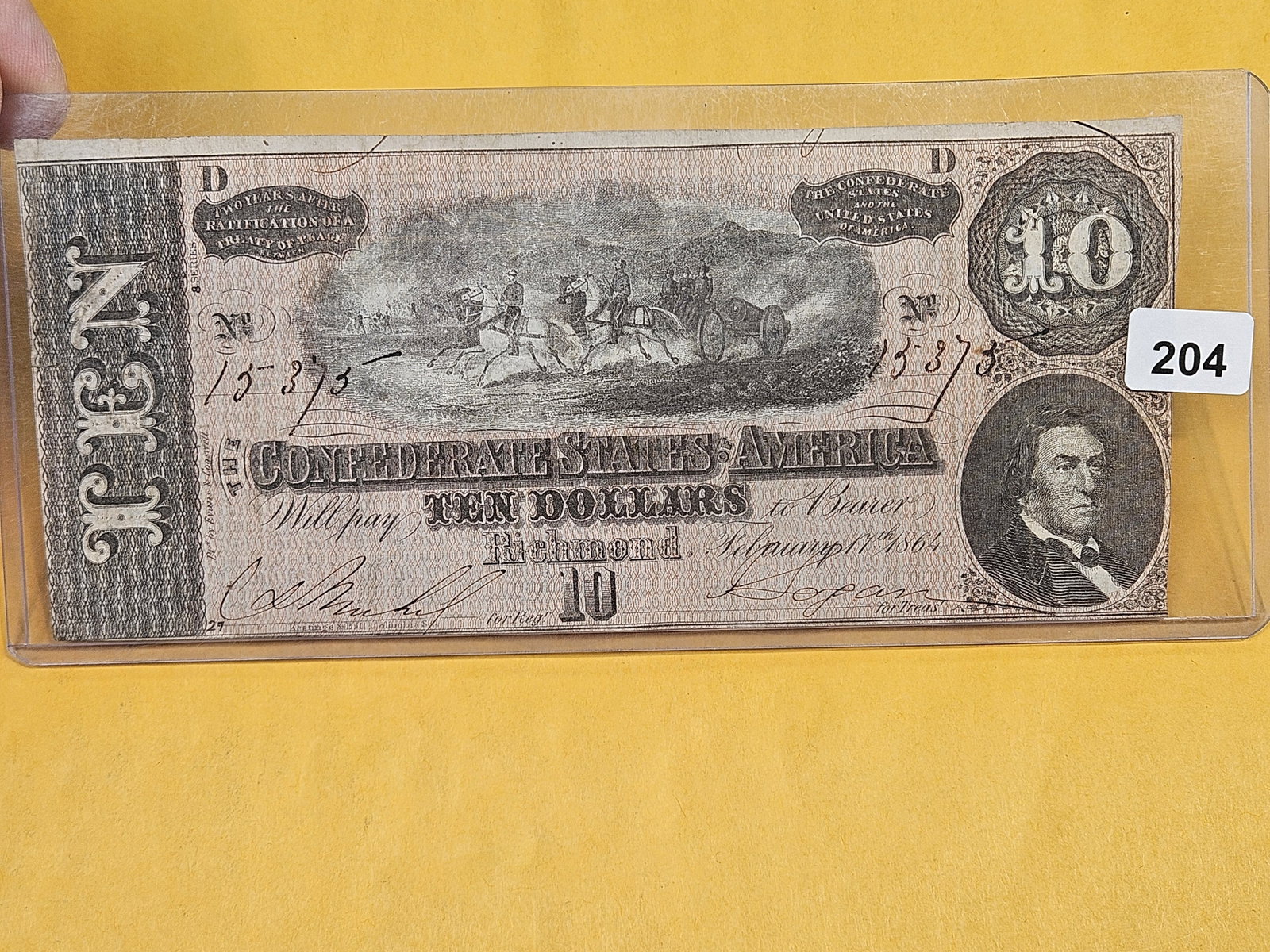 1864 Confederate States of America Ten Dollars: T-68
