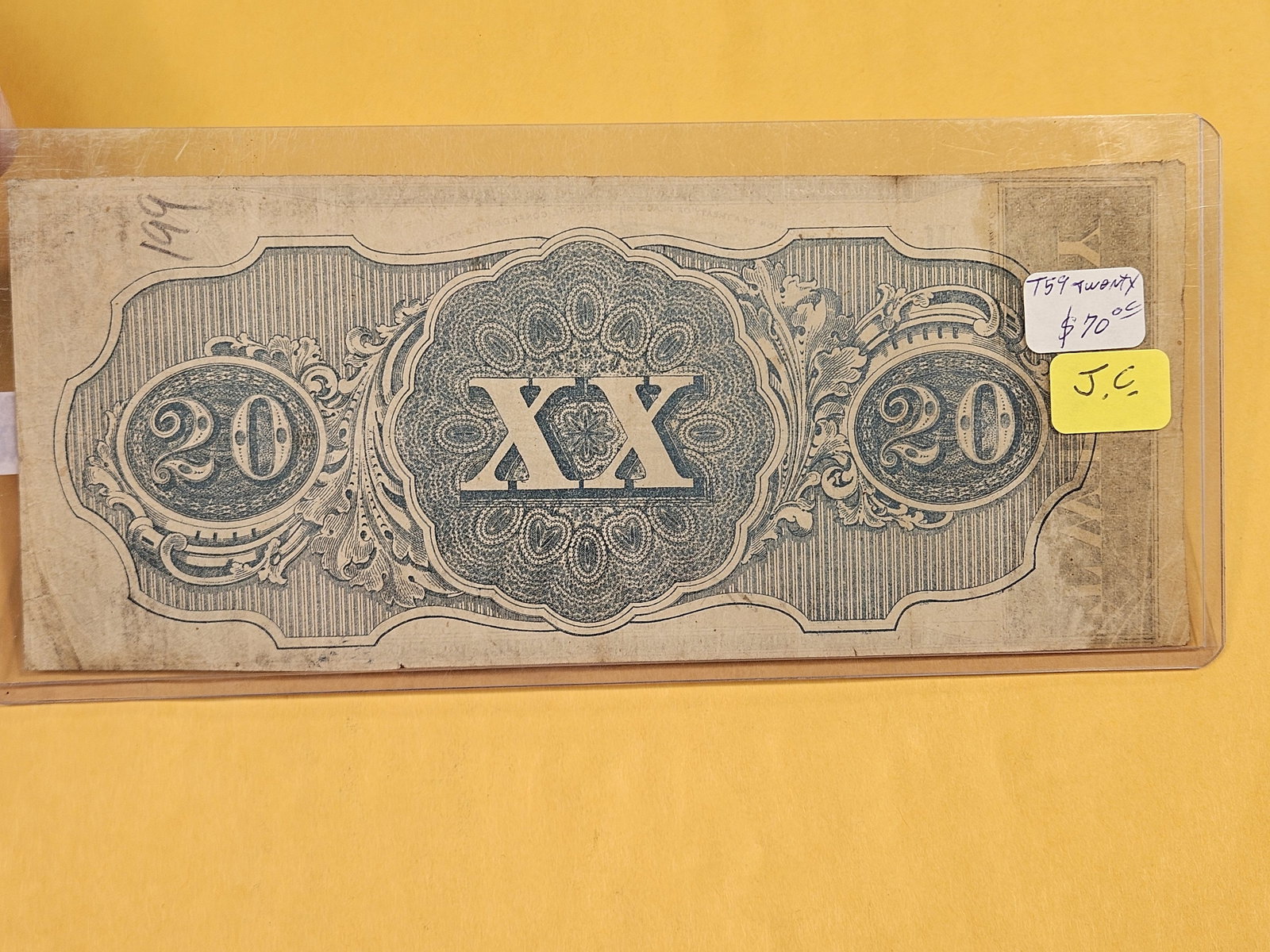 1863 Confederate States of America Twenty Dollars - 2