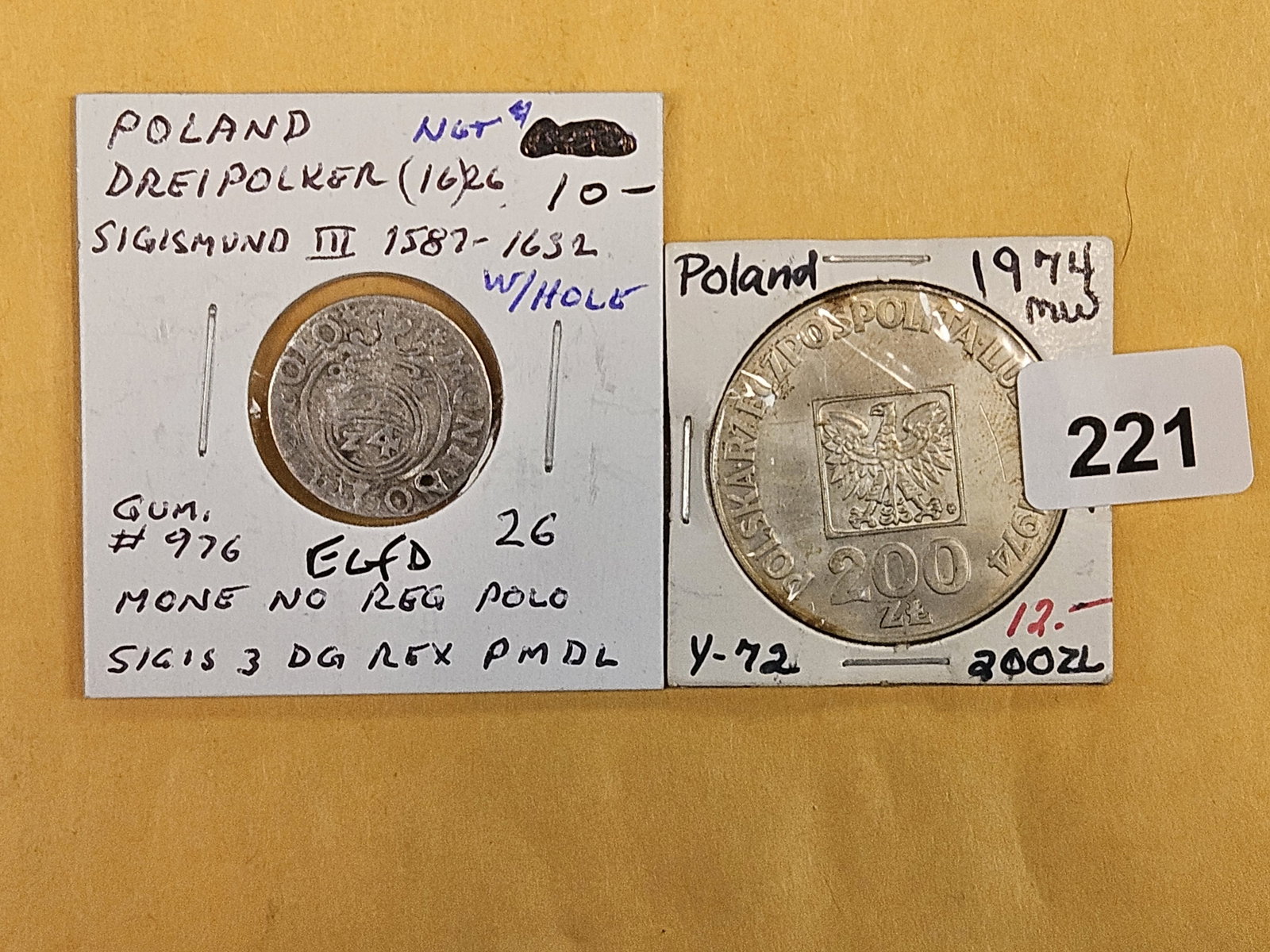 Modern and Medieval! Two silver coins from Poland: 1626 Dreipolker and 1974 200 zlotych