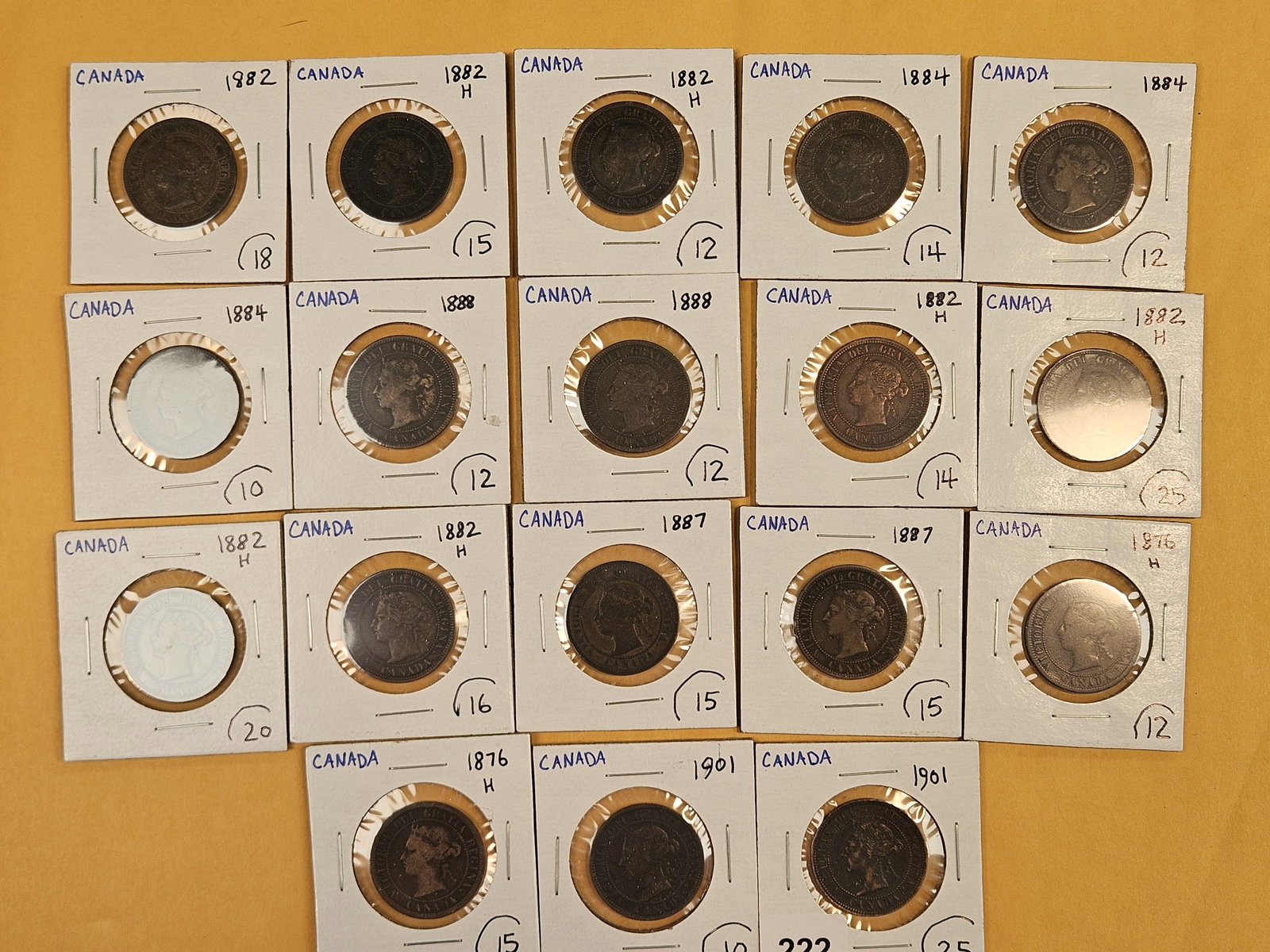 Eighteen mixed Canadian Large Cents: 1800 and 1900's