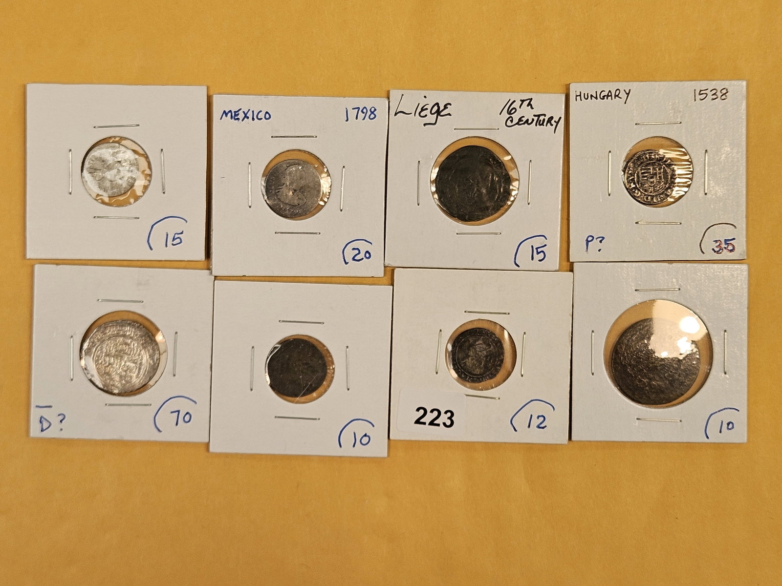 Eight mixed Medieval up to 1700's coins: Most unattributed