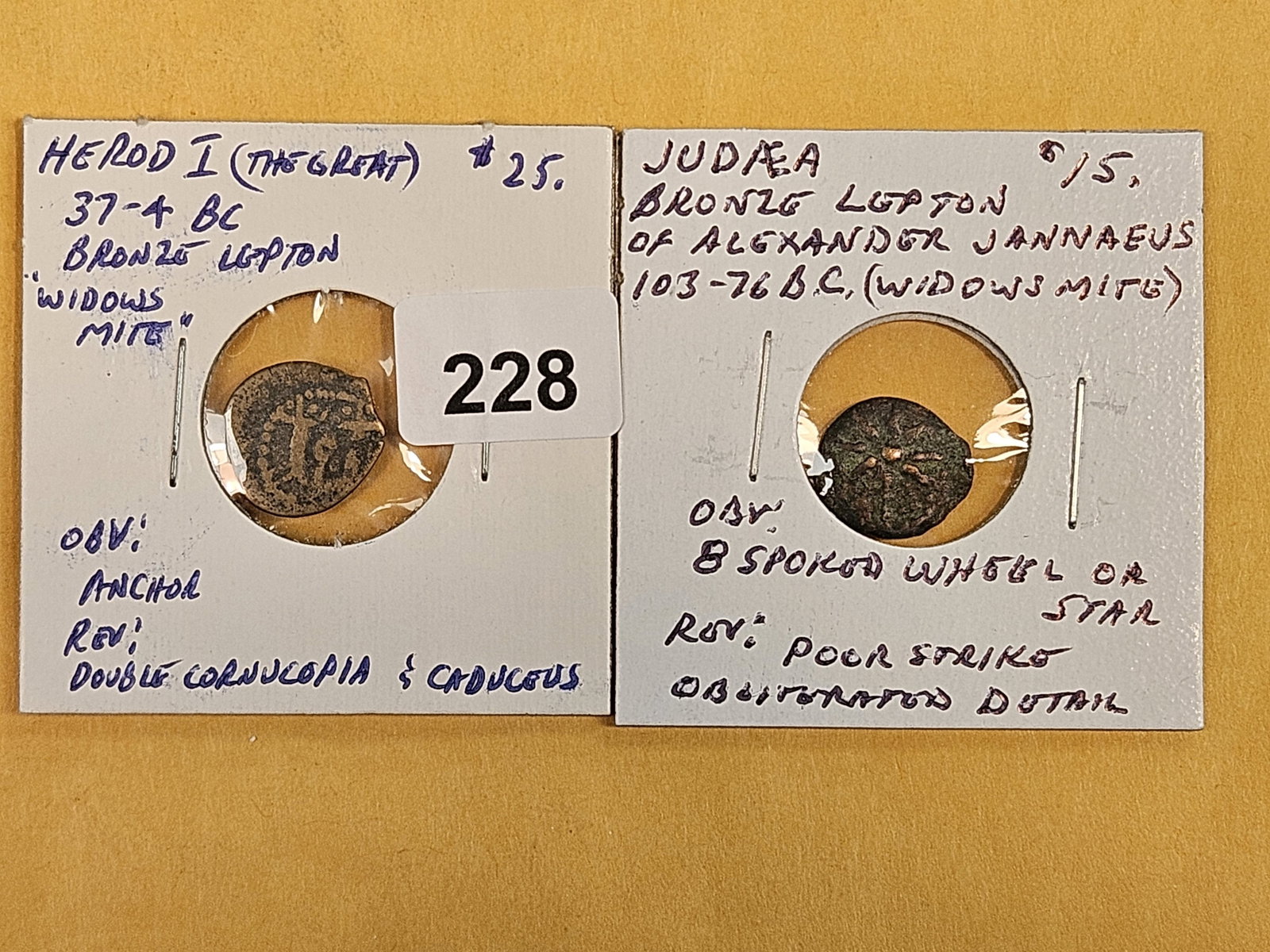 ANCIENTS! Two Late BC Coins: Herod I and a Judeah Bronze Lepton